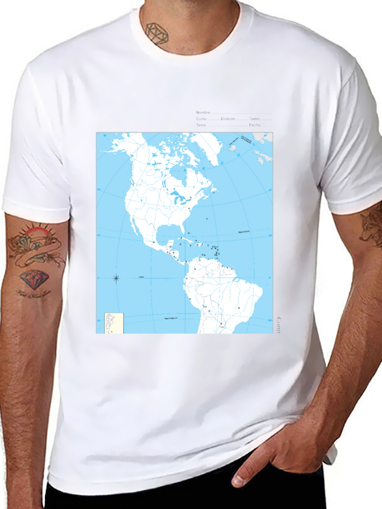 Americas Map Graphic Tee - Black Cotton T-Shirt