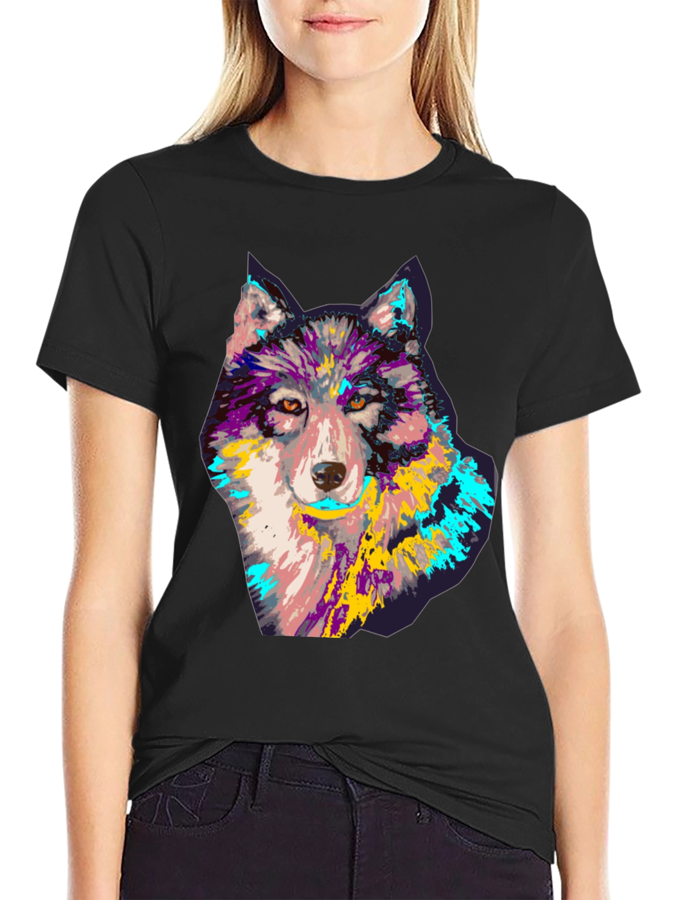 Wolf Graphic Print T-Shirt - Mens Black Tee