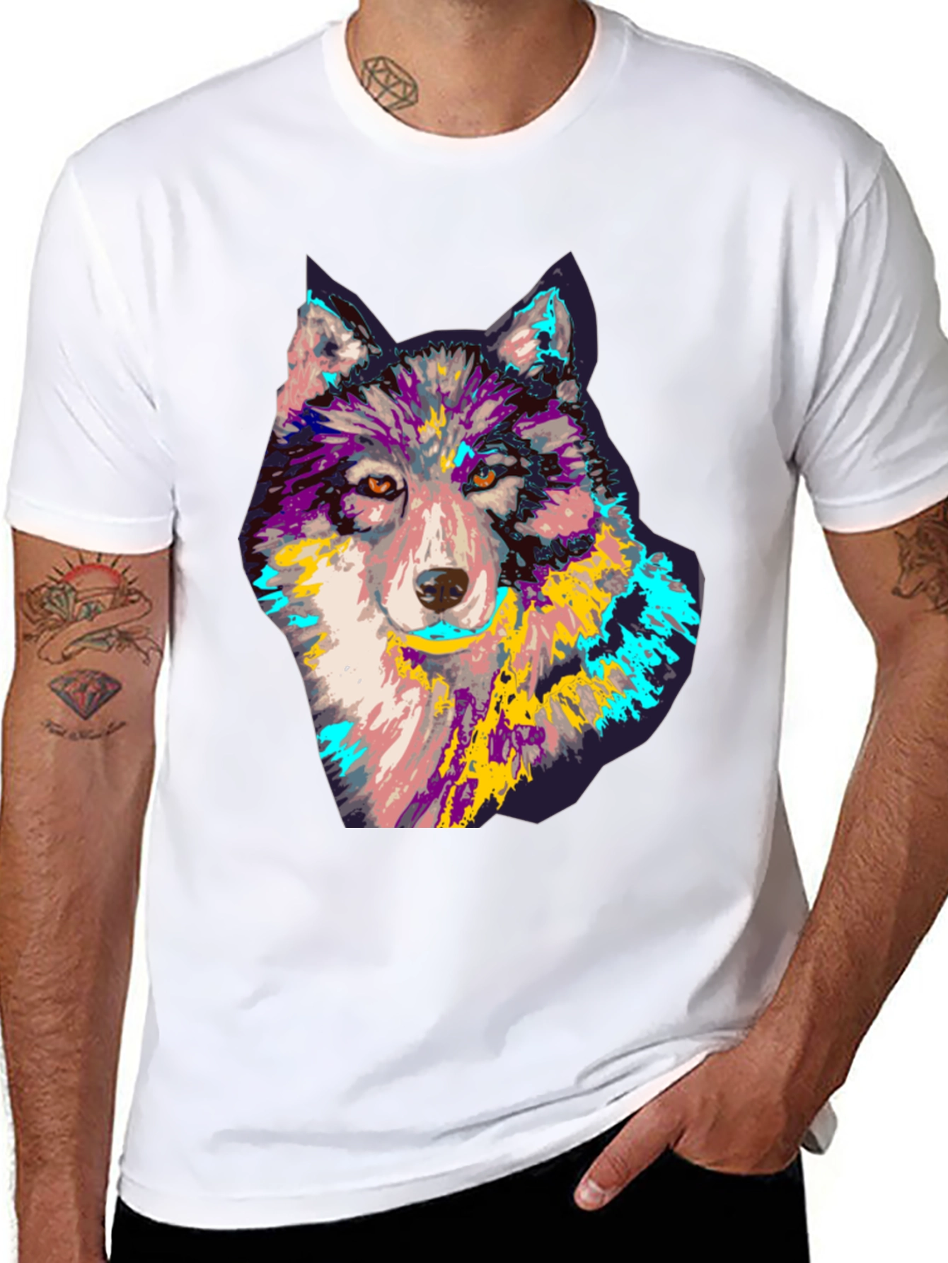 Wolf Graphic Print T-Shirt - Mens Black Tee