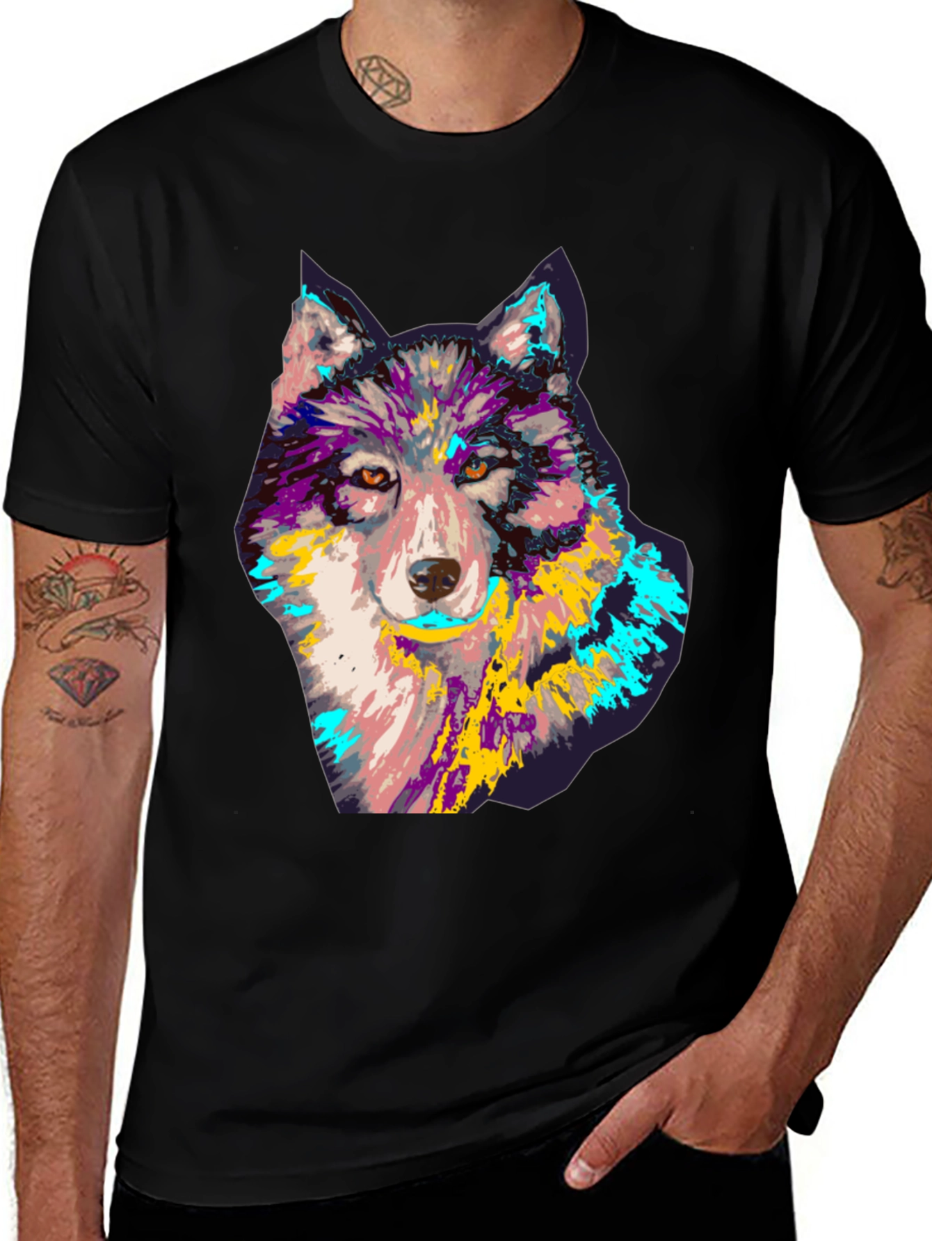 Wolf Graphic Print T-Shirt - Mens Black Tee