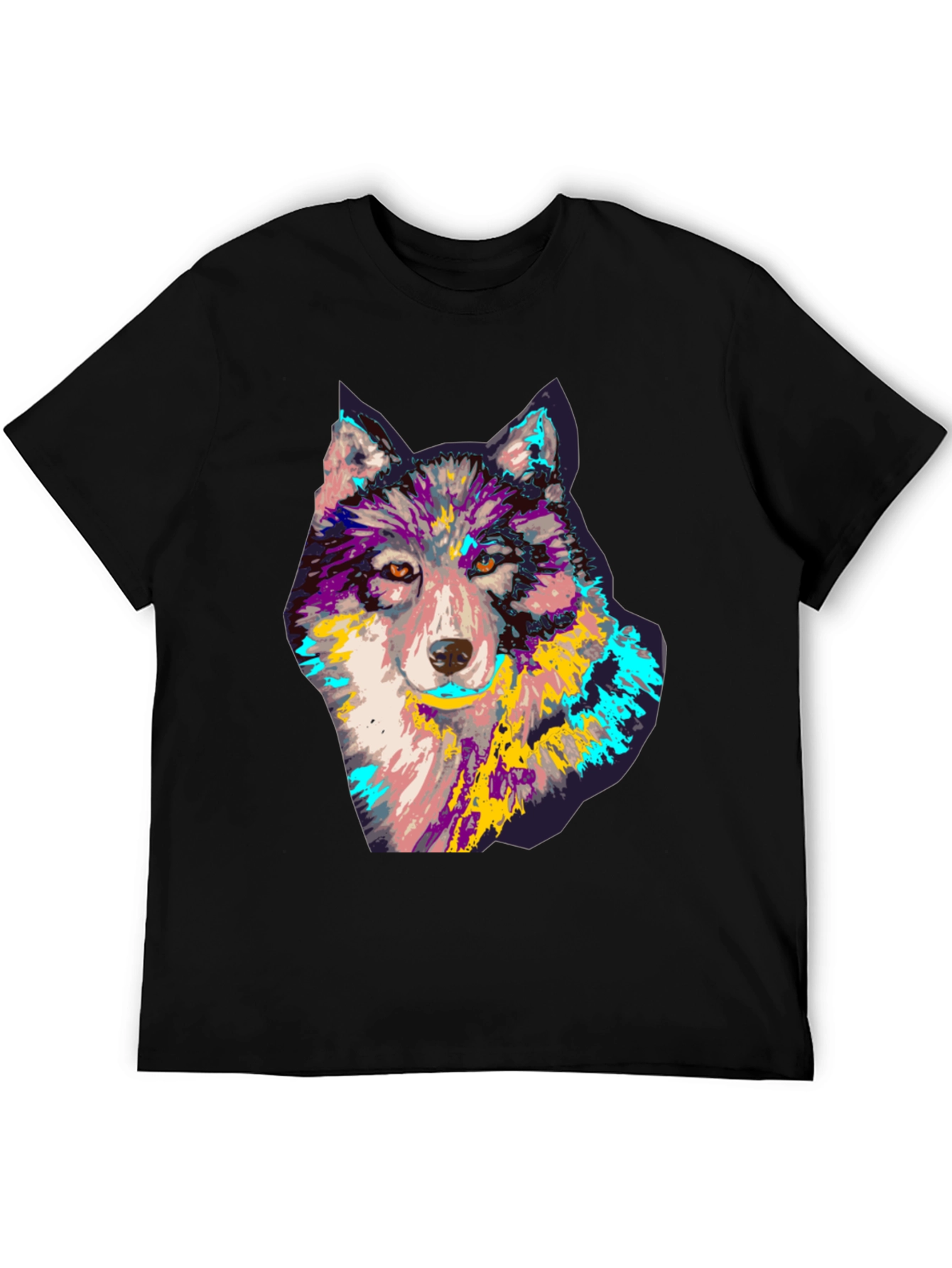 Wolf Graphic Print T-Shirt - Mens Black Tee