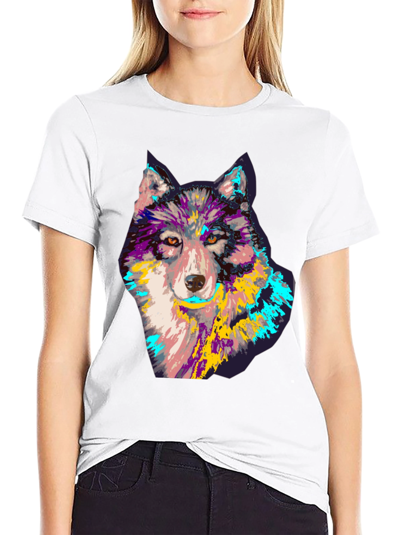 Wolf Graphic Print T-Shirt - Mens Black Tee