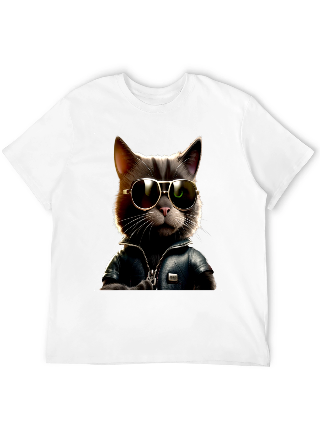 Cool Cat in Leather Jacket Graphic T-Shirt