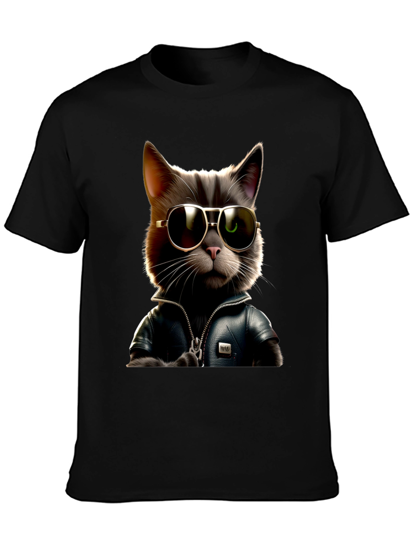 Cool Cat in Leather Jacket Graphic T-Shirt