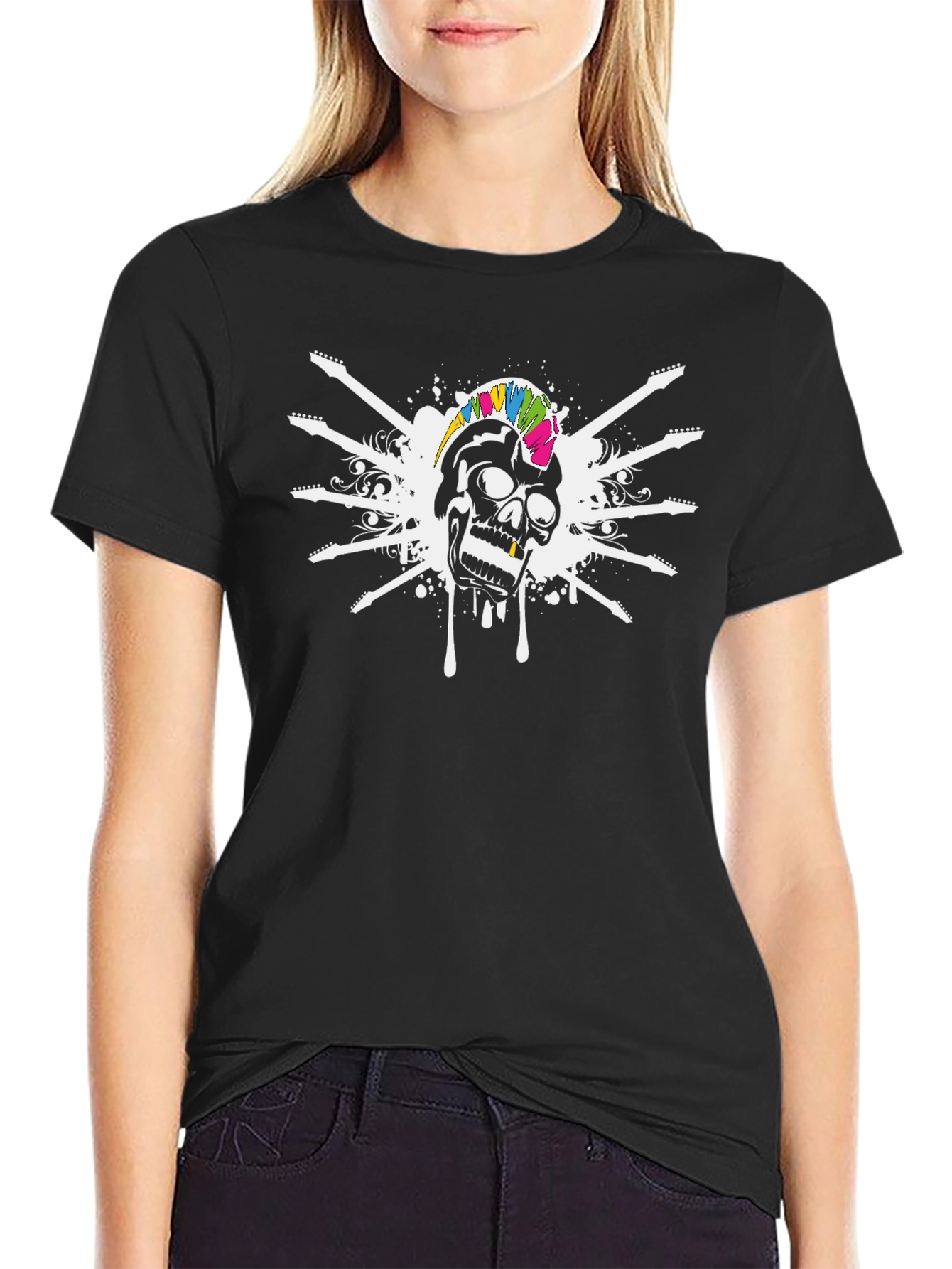 Rock On! Skull & Guitar Graphic Black T-Shirt