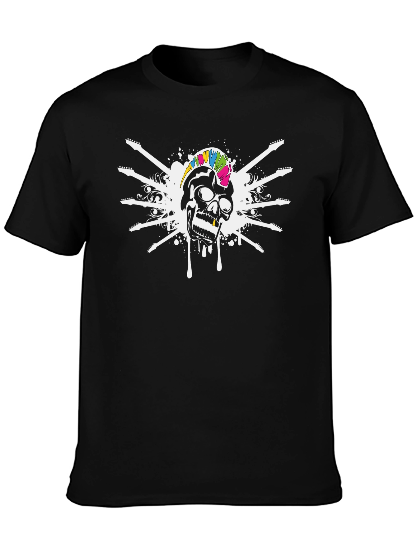 Rock On! Skull & Guitar Graphic Black T-Shirt