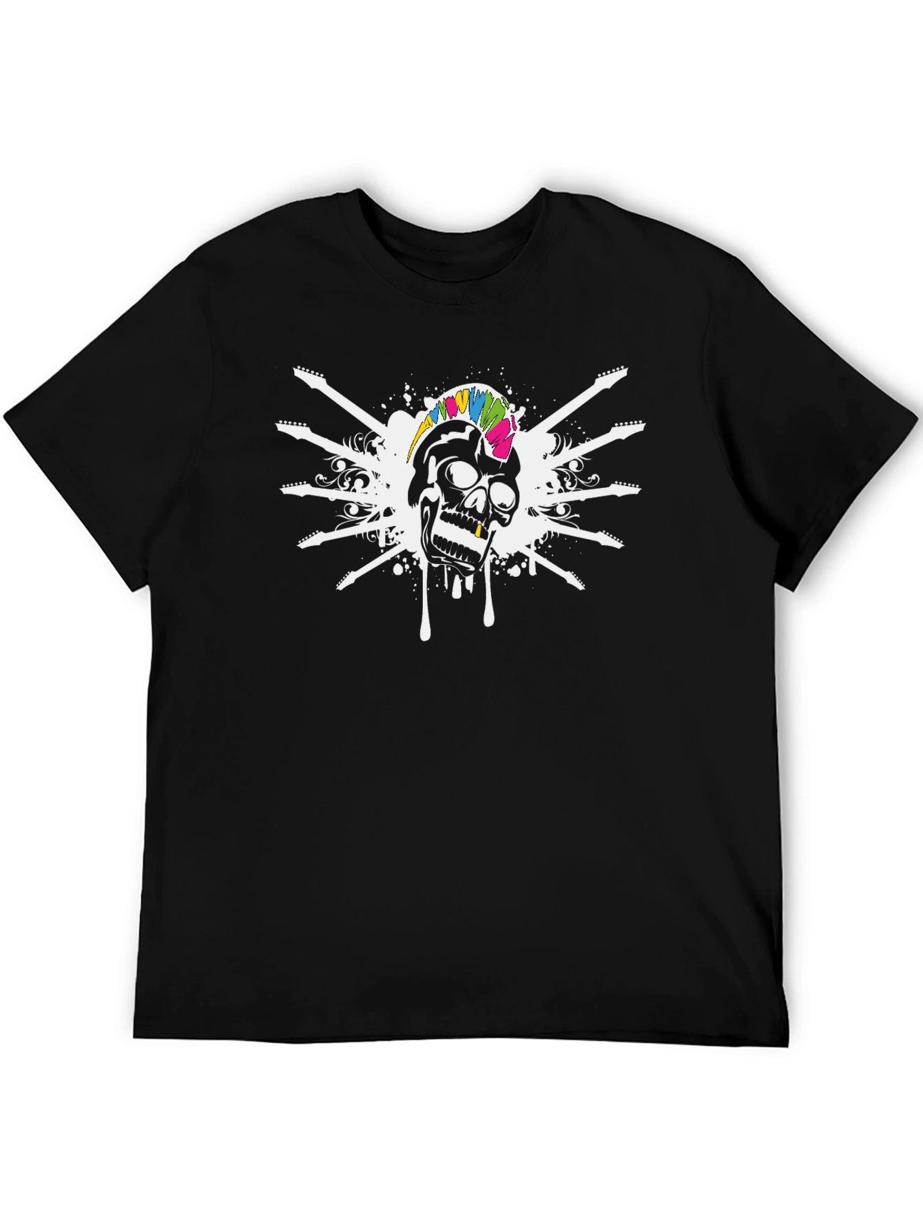 Rock On! Skull & Guitar Graphic Black T-Shirt