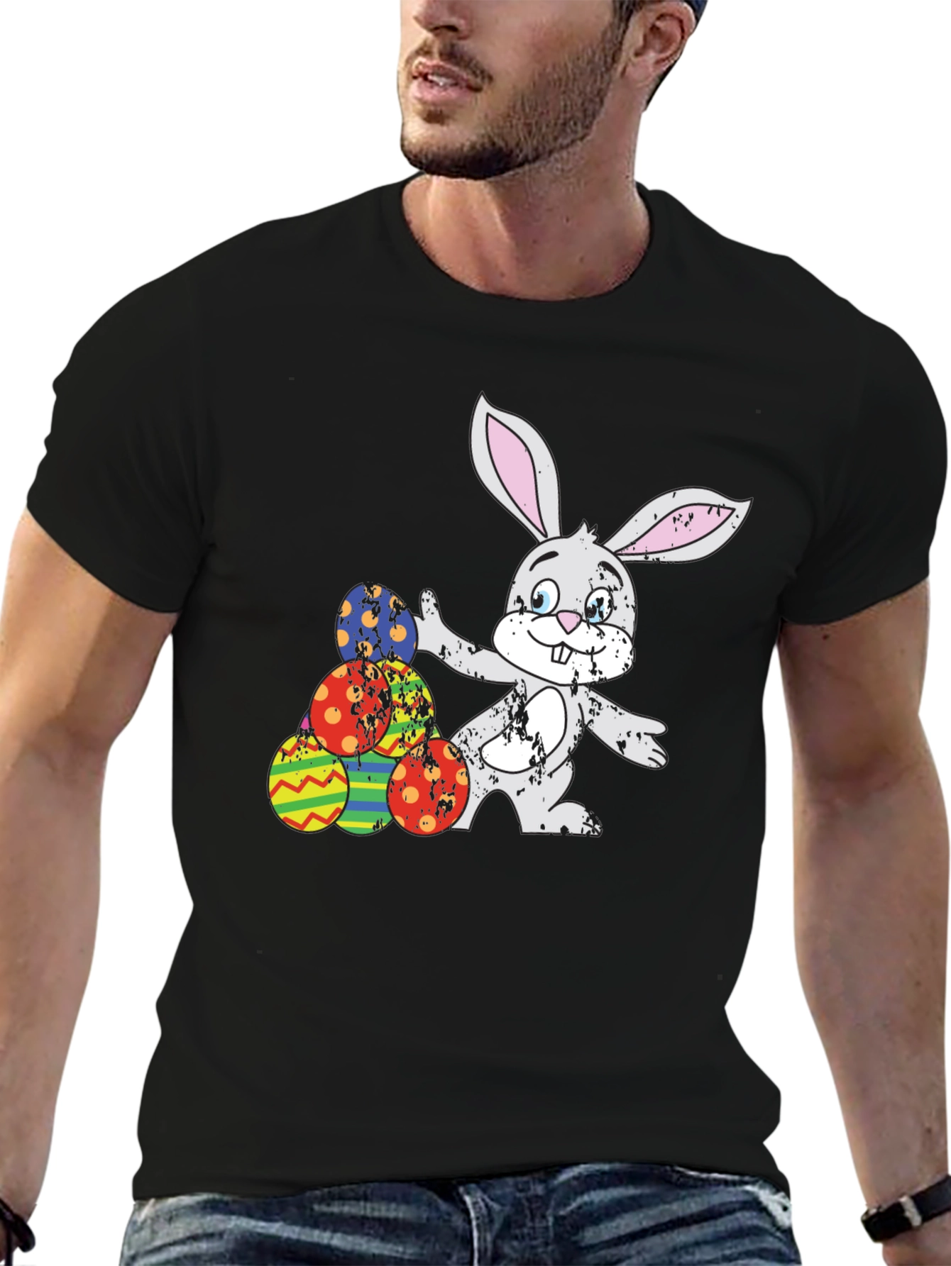 Easter Bunny & Eggs Black Graphic Tee