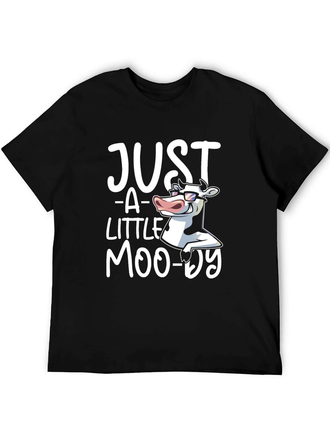 Just A Little Moo-dy Cow Graphic Black T-Shirt