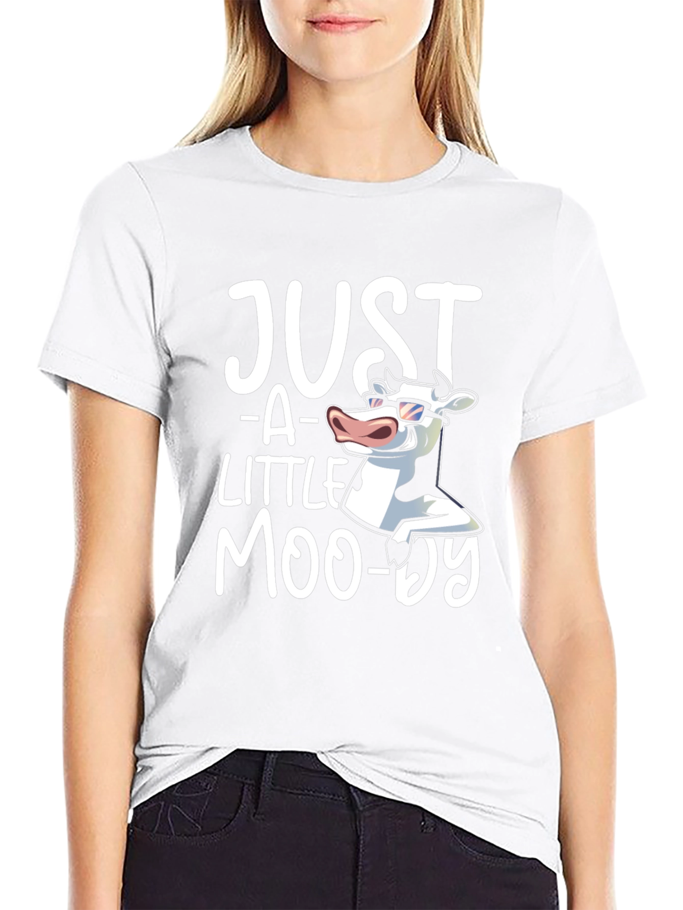 Just A Little Moo-dy Cow Graphic Black T-Shirt