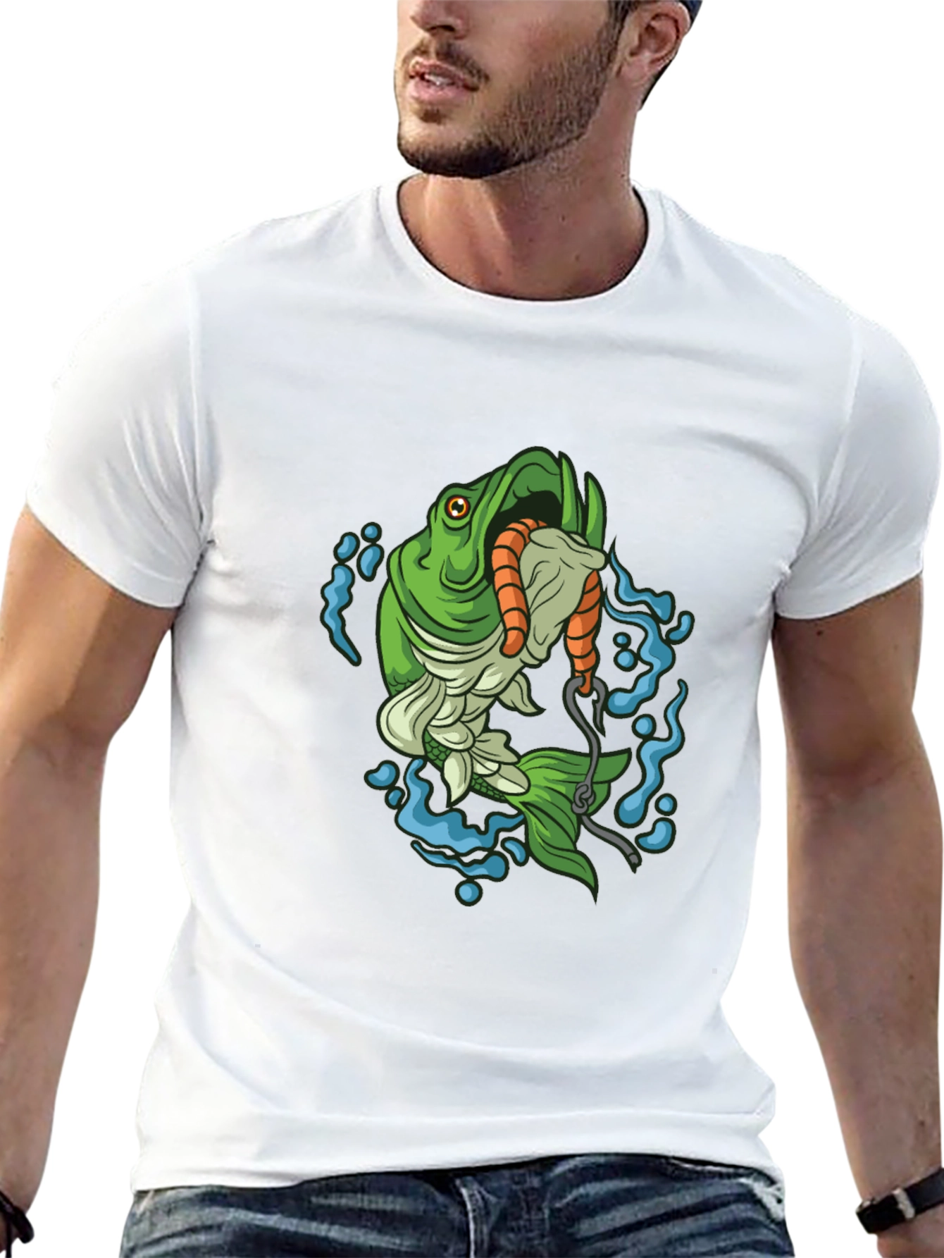 Bass Fishing T-Shirt - Hooked Worm Graphic Tee