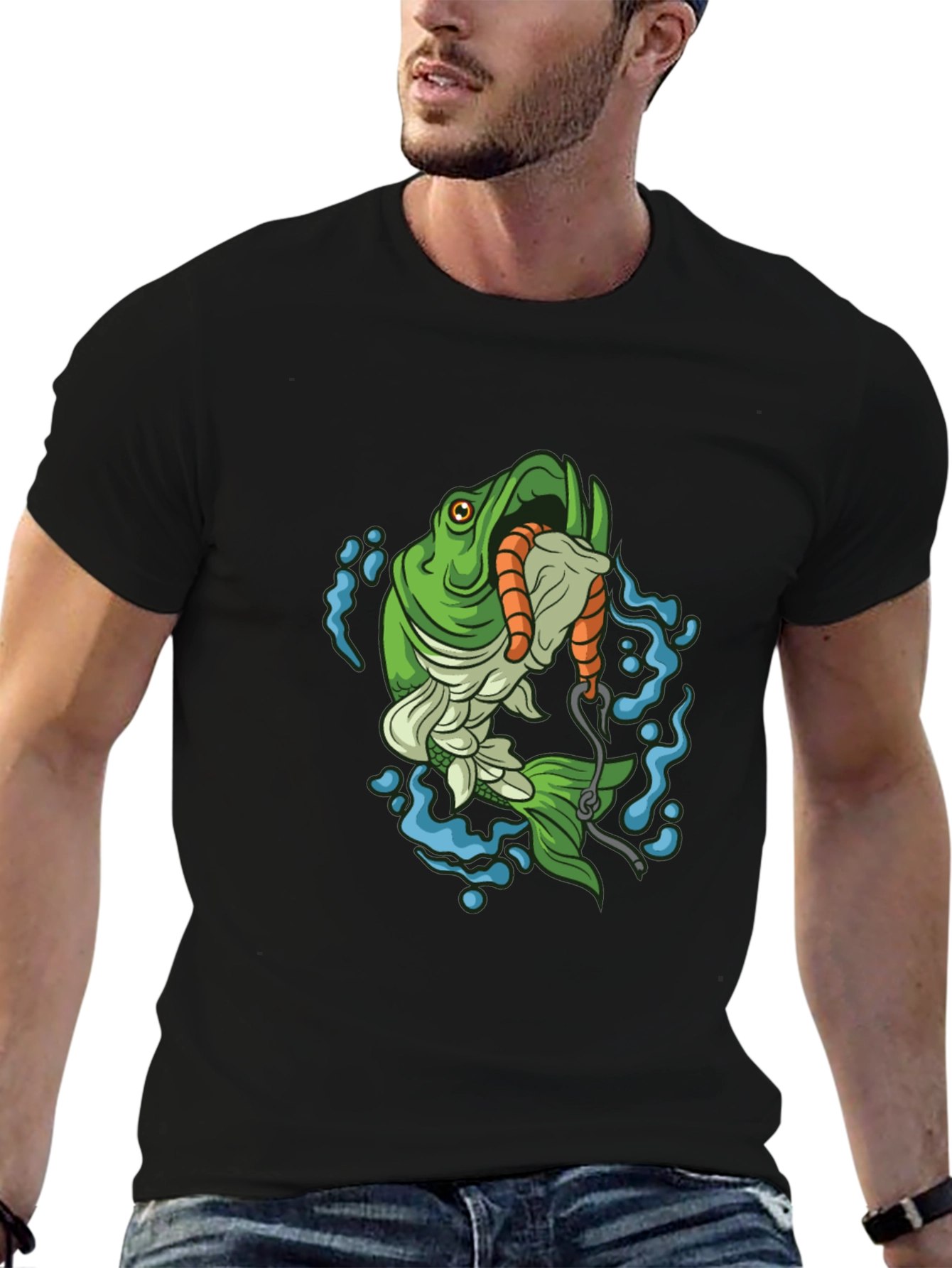 Bass Fishing T-Shirt - Hooked Worm Graphic Tee