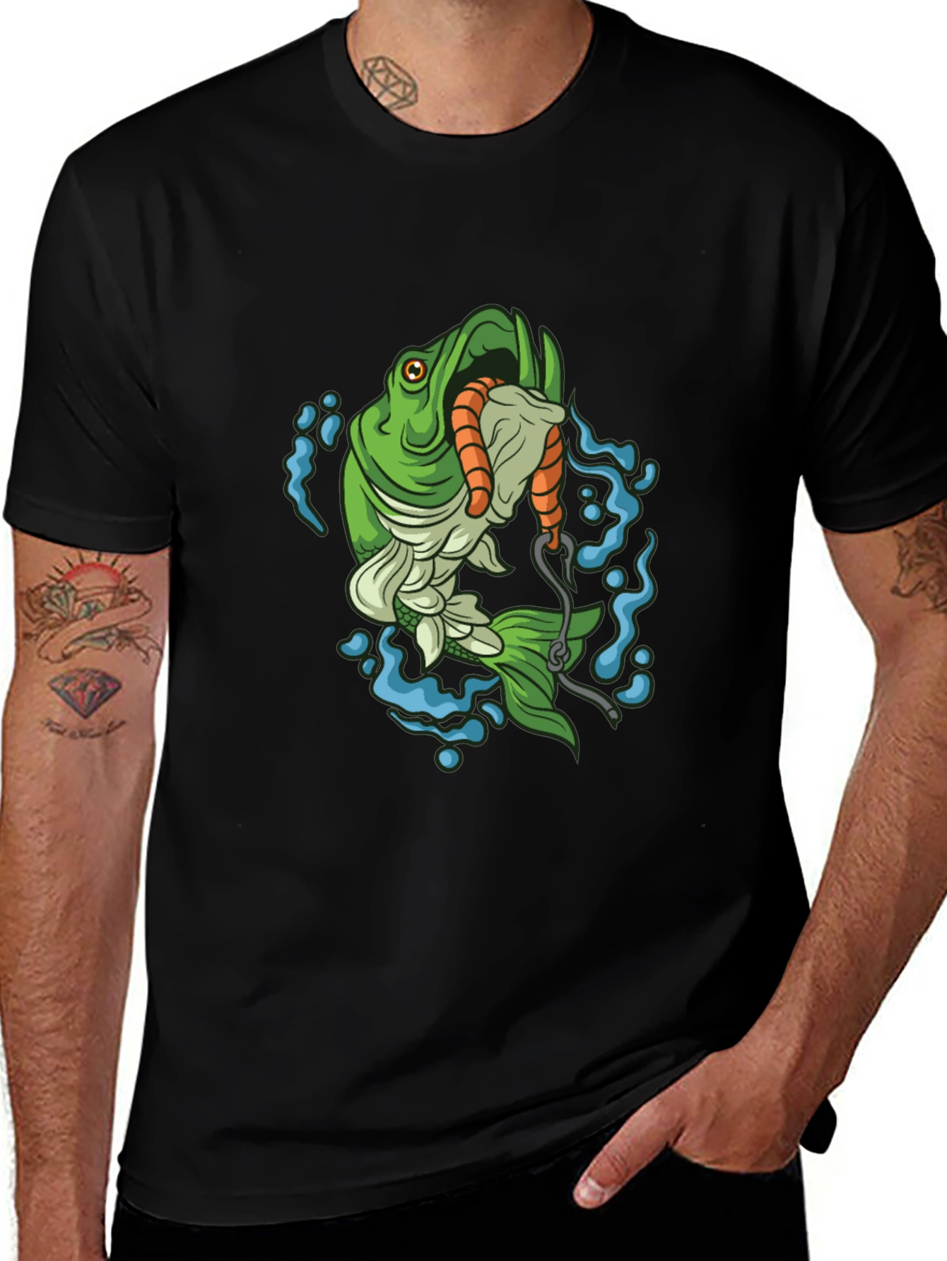 Bass Fishing T-Shirt - Hooked Worm Graphic Tee