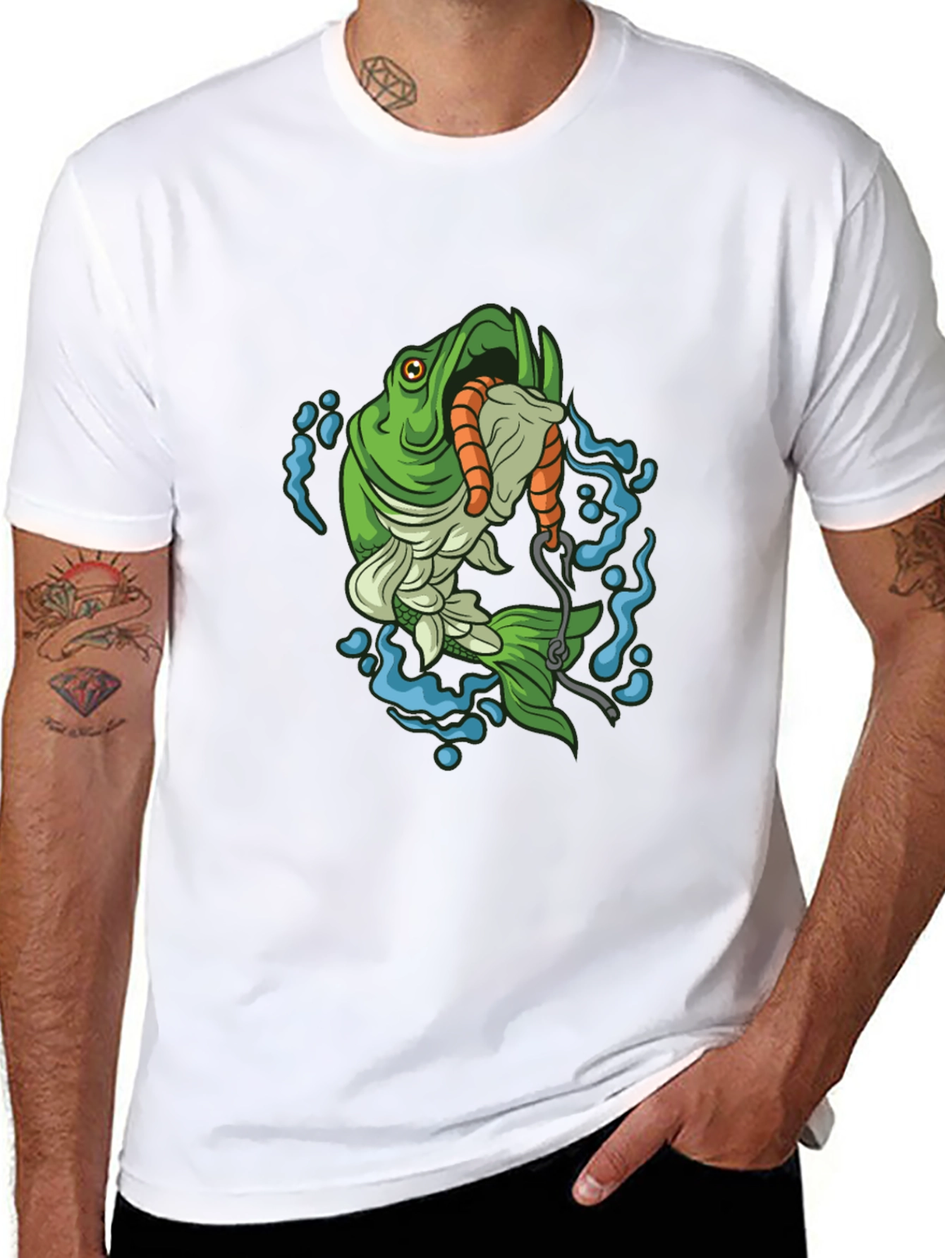 Bass Fishing T-Shirt - Hooked Worm Graphic Tee