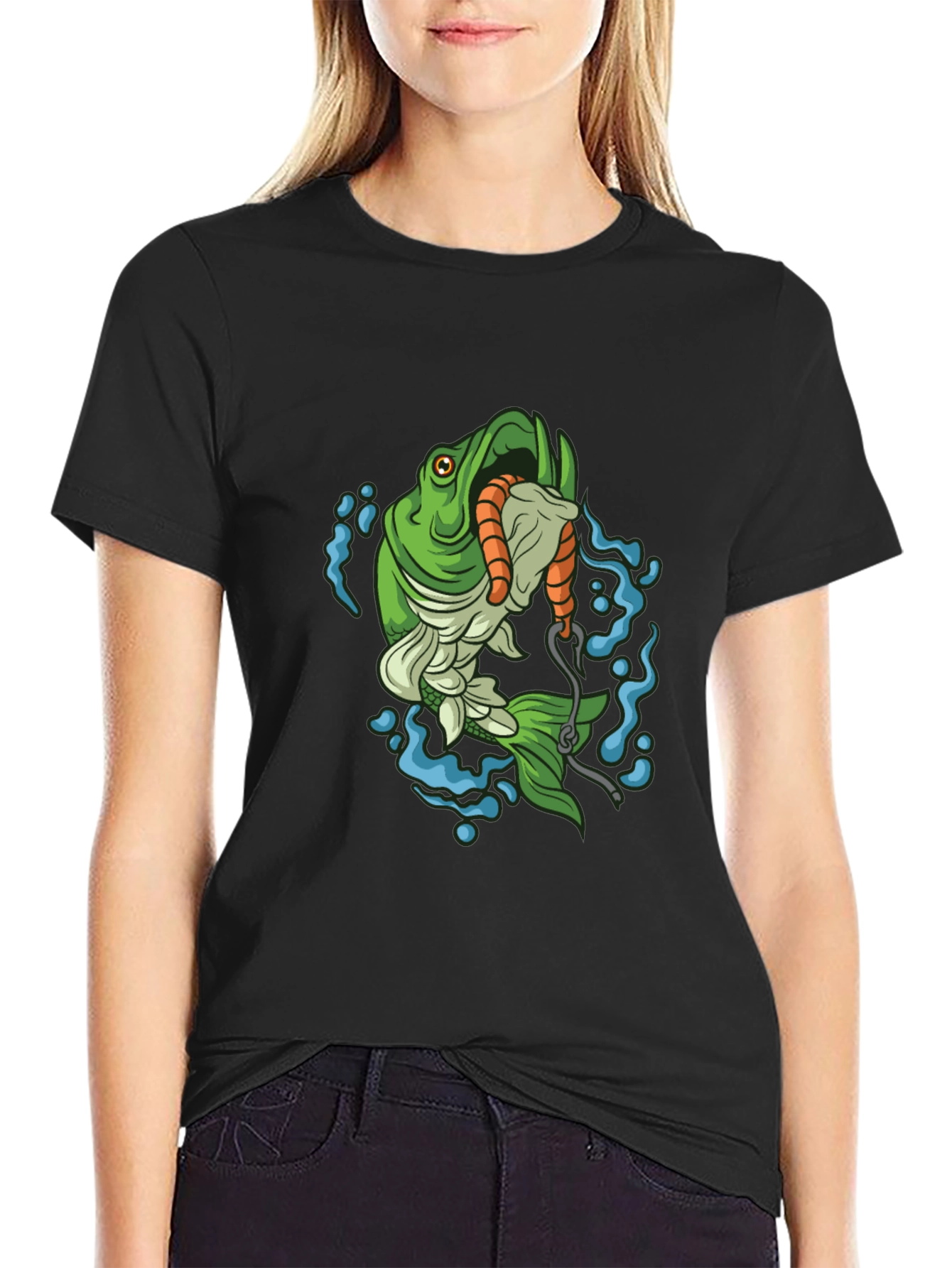 Bass Fishing T-Shirt - Hooked Worm Graphic Tee