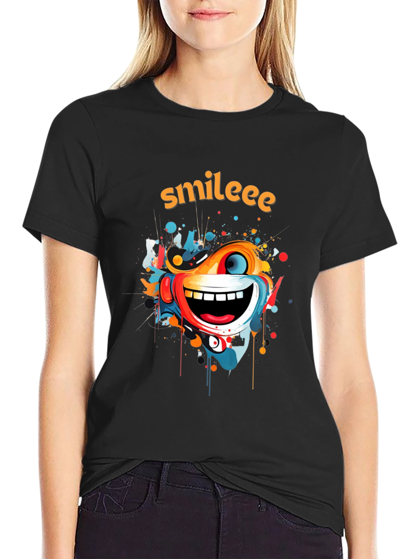 Smileee Graphic Print Black T-Shirt