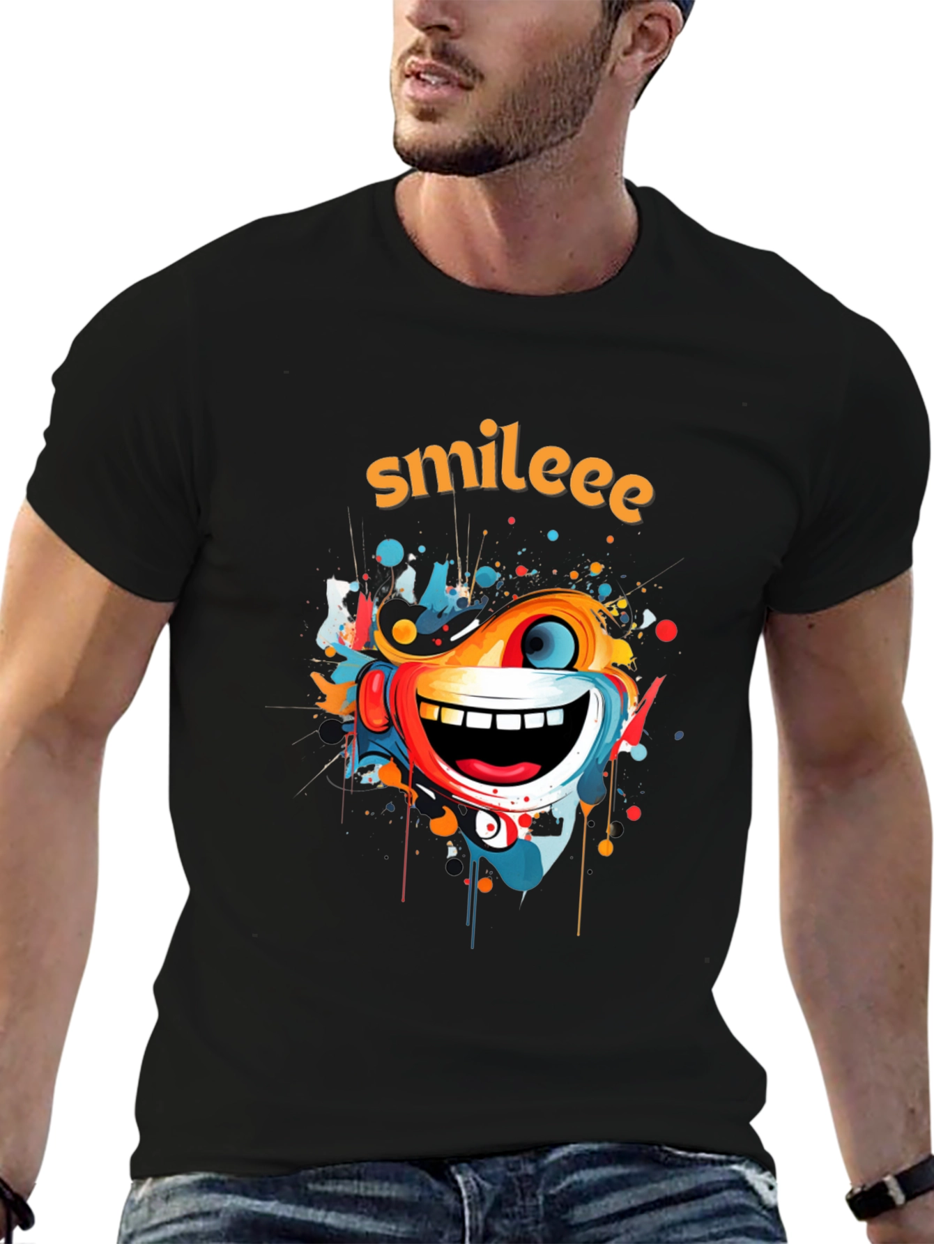 Smileee Graphic Print Black T-Shirt