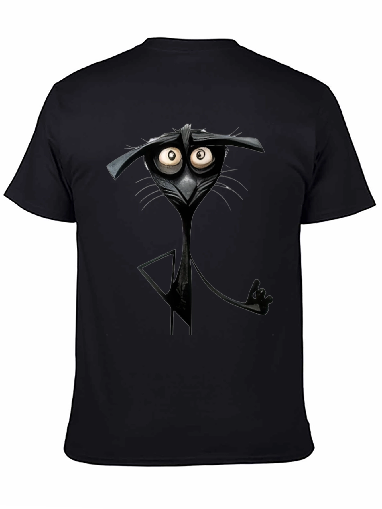 Quirky Cartoon Cat Black T-Shirt - Unique Graphic Tee
