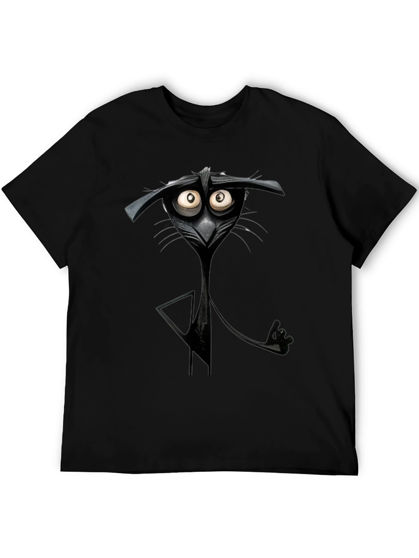 Quirky Cartoon Cat Black T-Shirt - Unique Graphic Tee