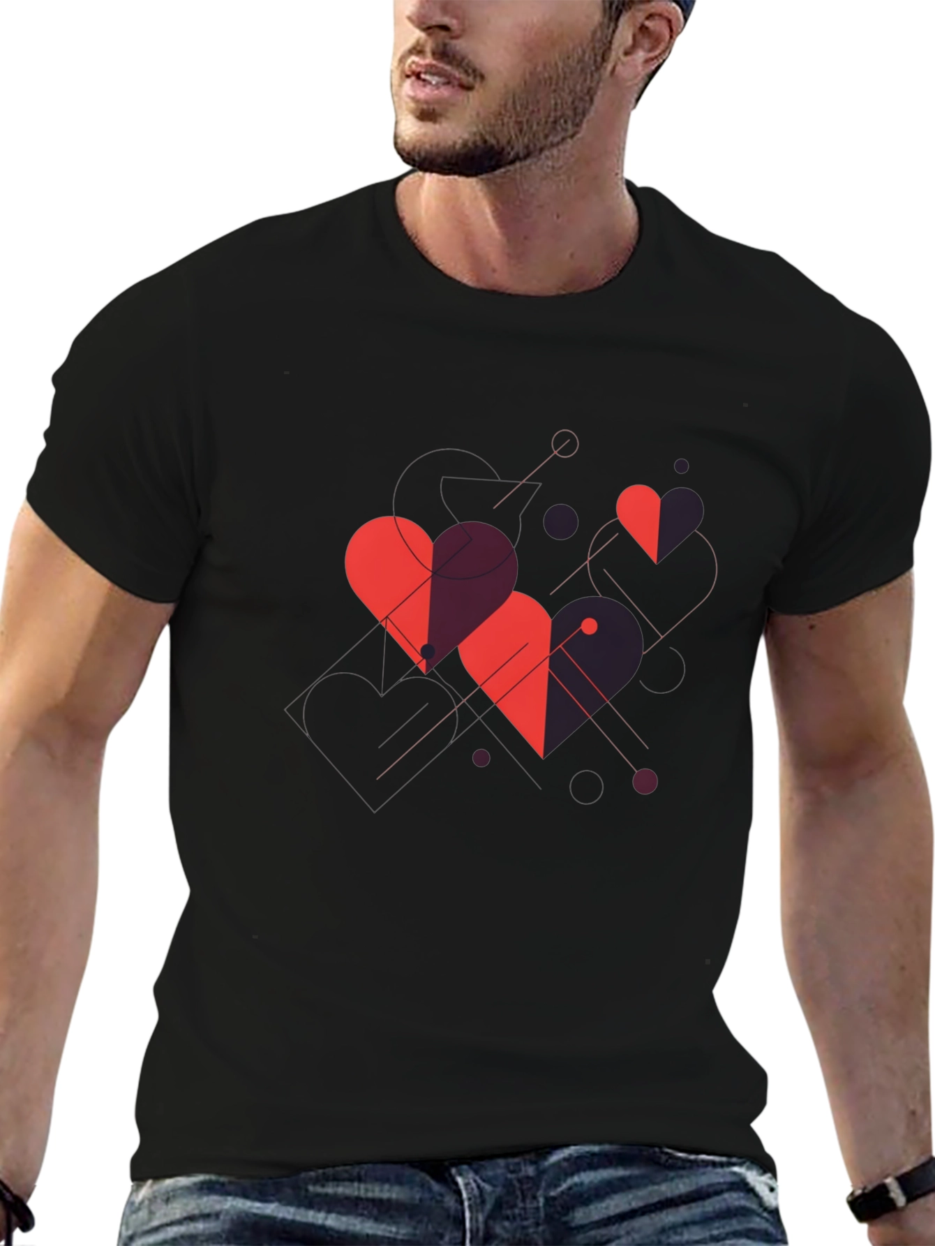 Geometric Hearts Graphic Tee - Modern Style