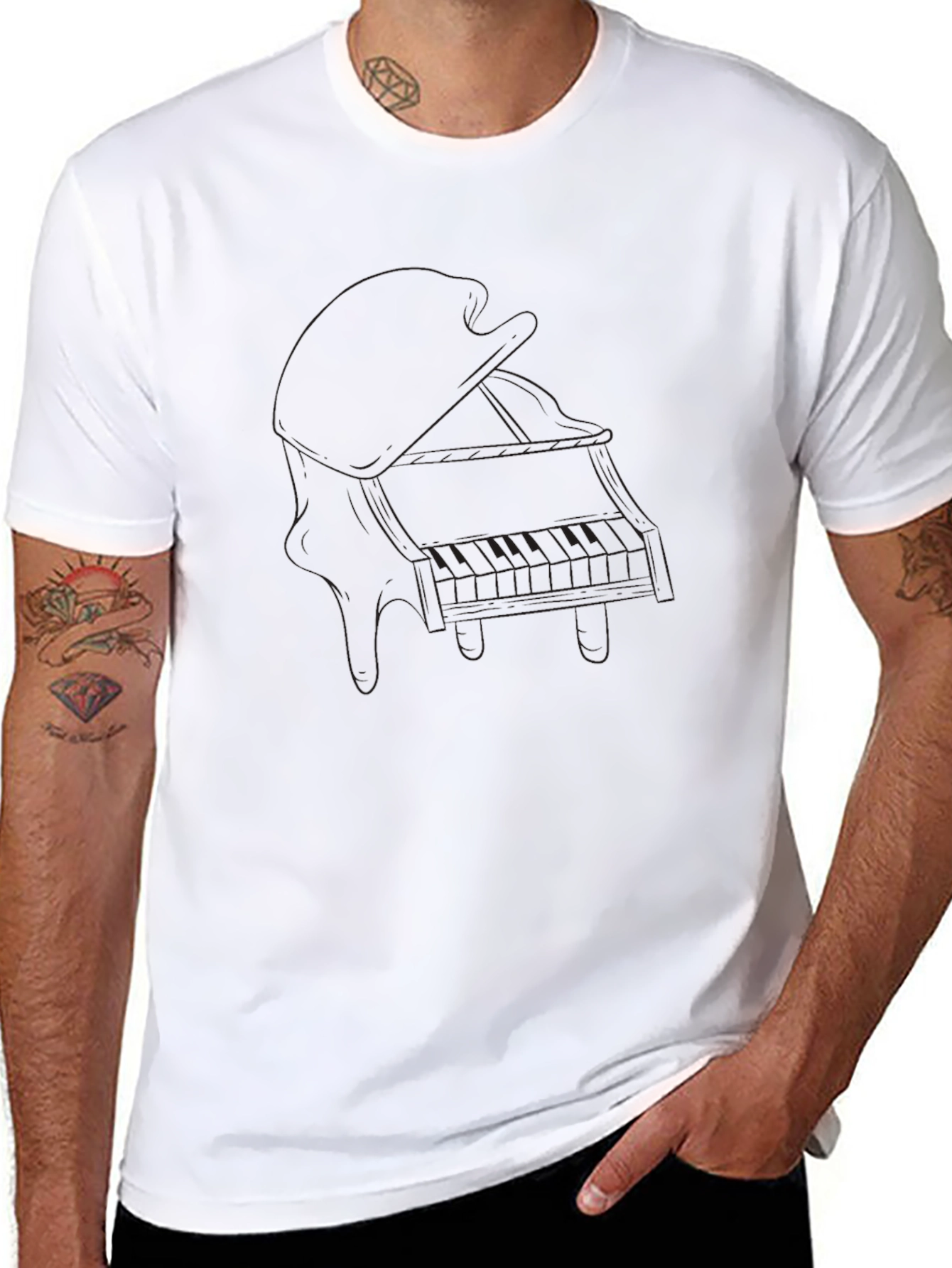Mens Black Piano Graphic Tee - Soft Cotton Blend