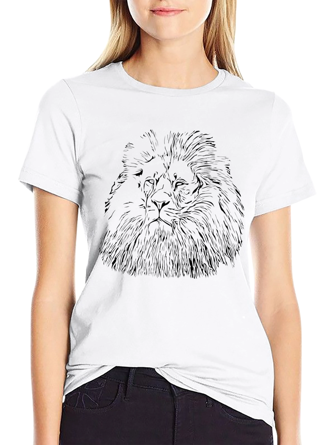 Lion Graphic Tee - Black Cotton T-Shirt