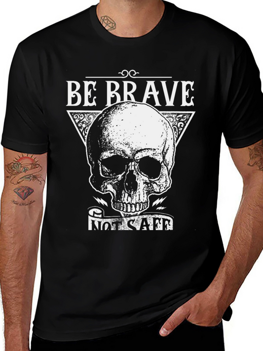 Be Brave T-Shirt with Skull Graphic - Black