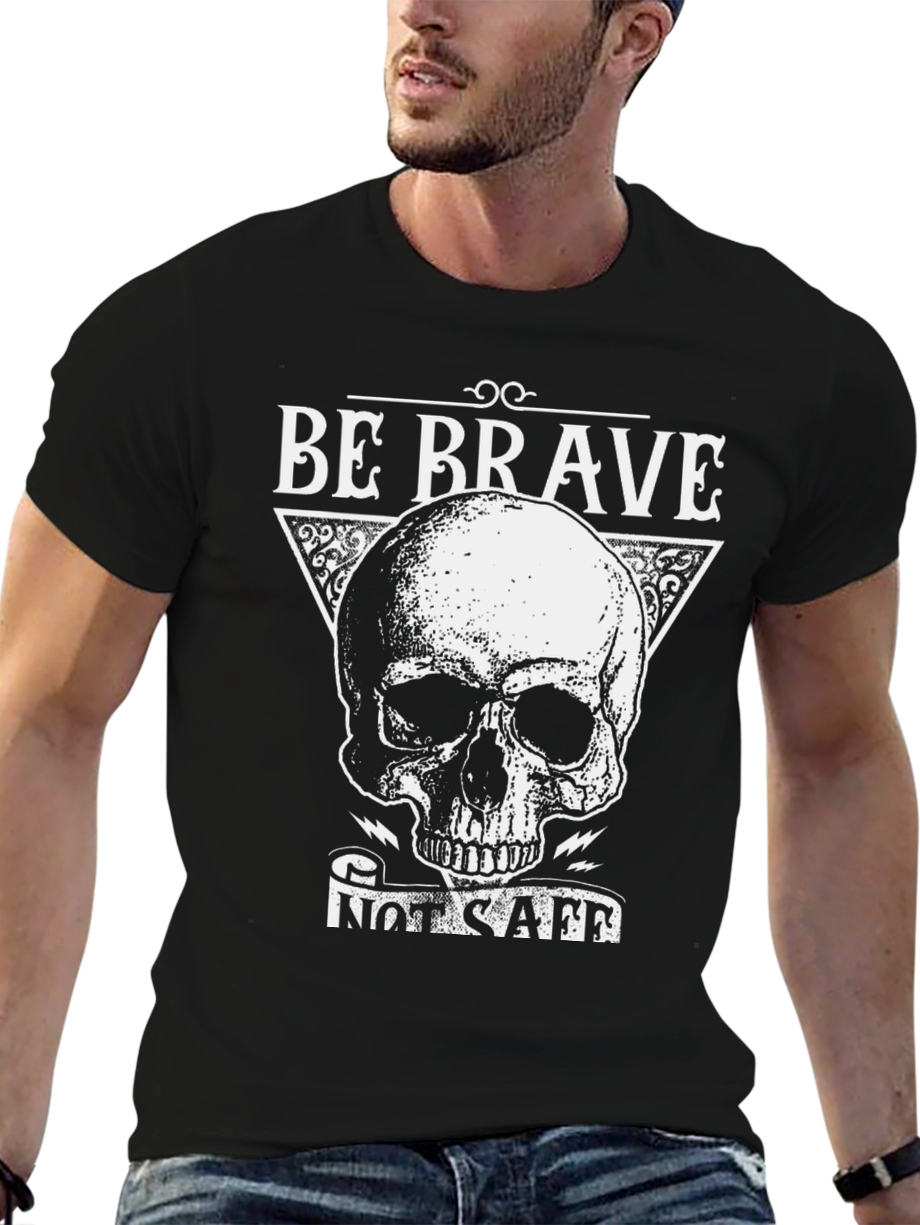 Be Brave T-Shirt with Skull Graphic - Black