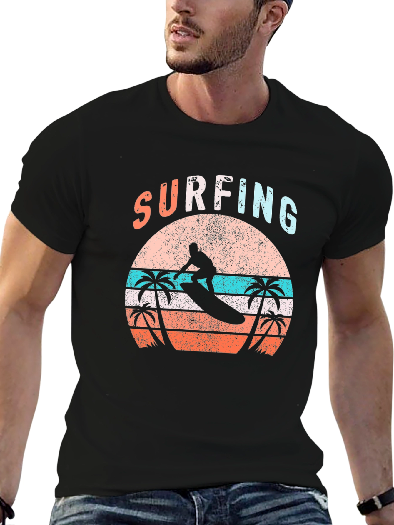 Surfing Sunset Graphic Tee - Beach Vibes