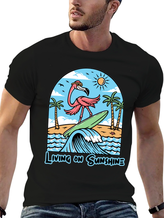 Living on Sunshine Flamingo Surf T-Shirt
