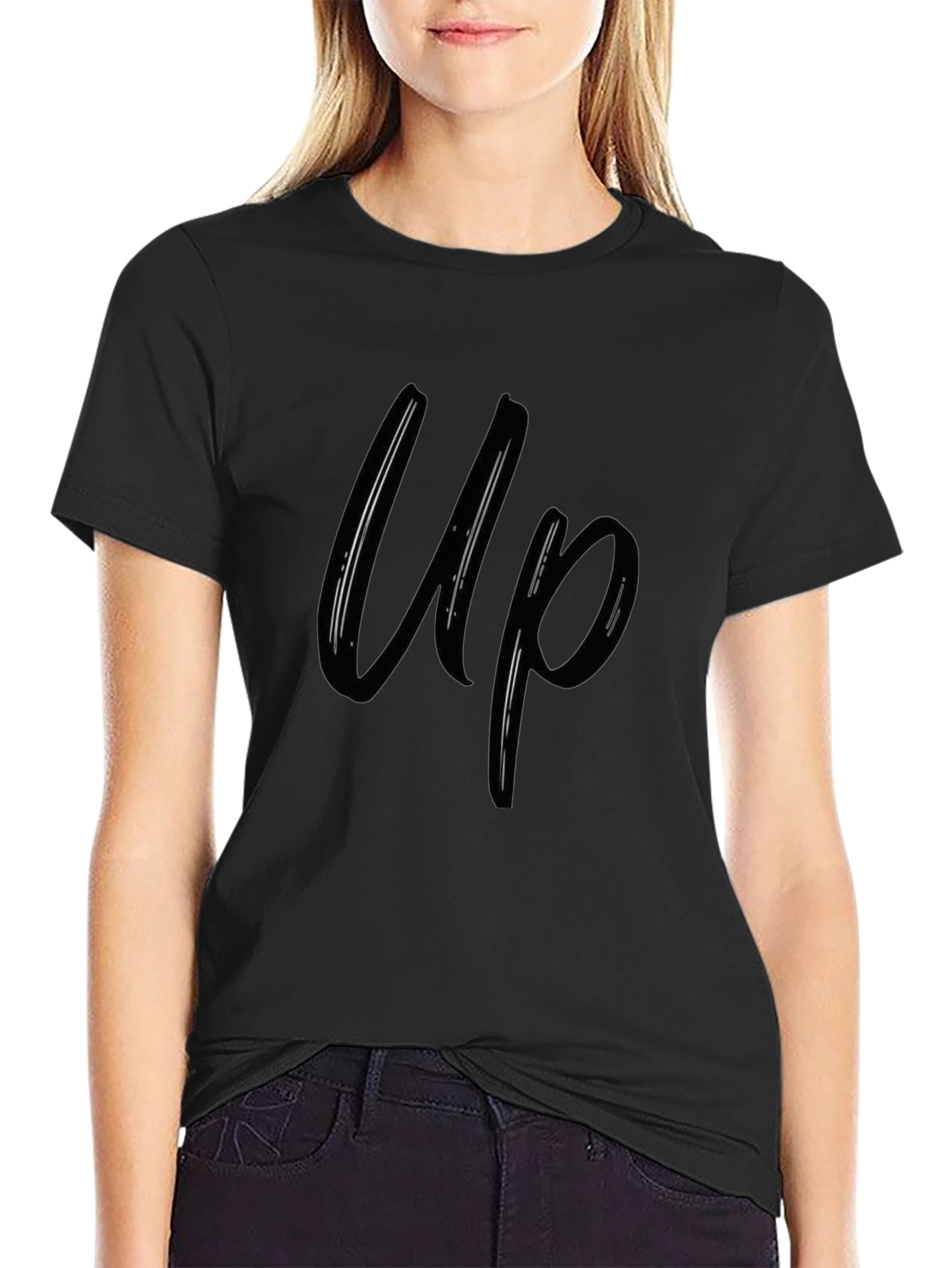 Up Graphic Print T-Shirt - Casual Black Tee