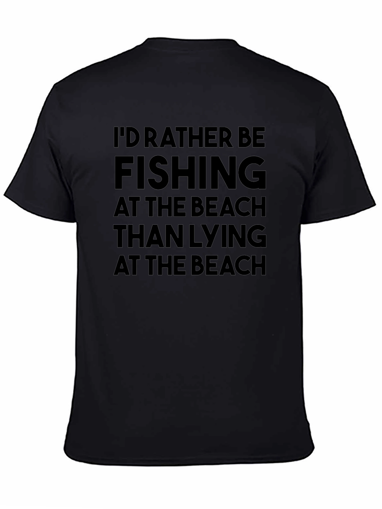 Fishing Over Beach T-Shirt - Black Cotton Tee