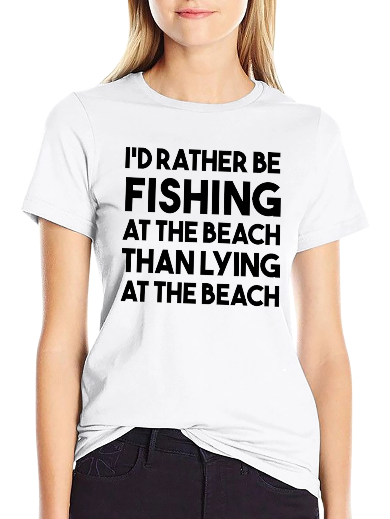 Fishing Over Beach T-Shirt - Black Cotton Tee