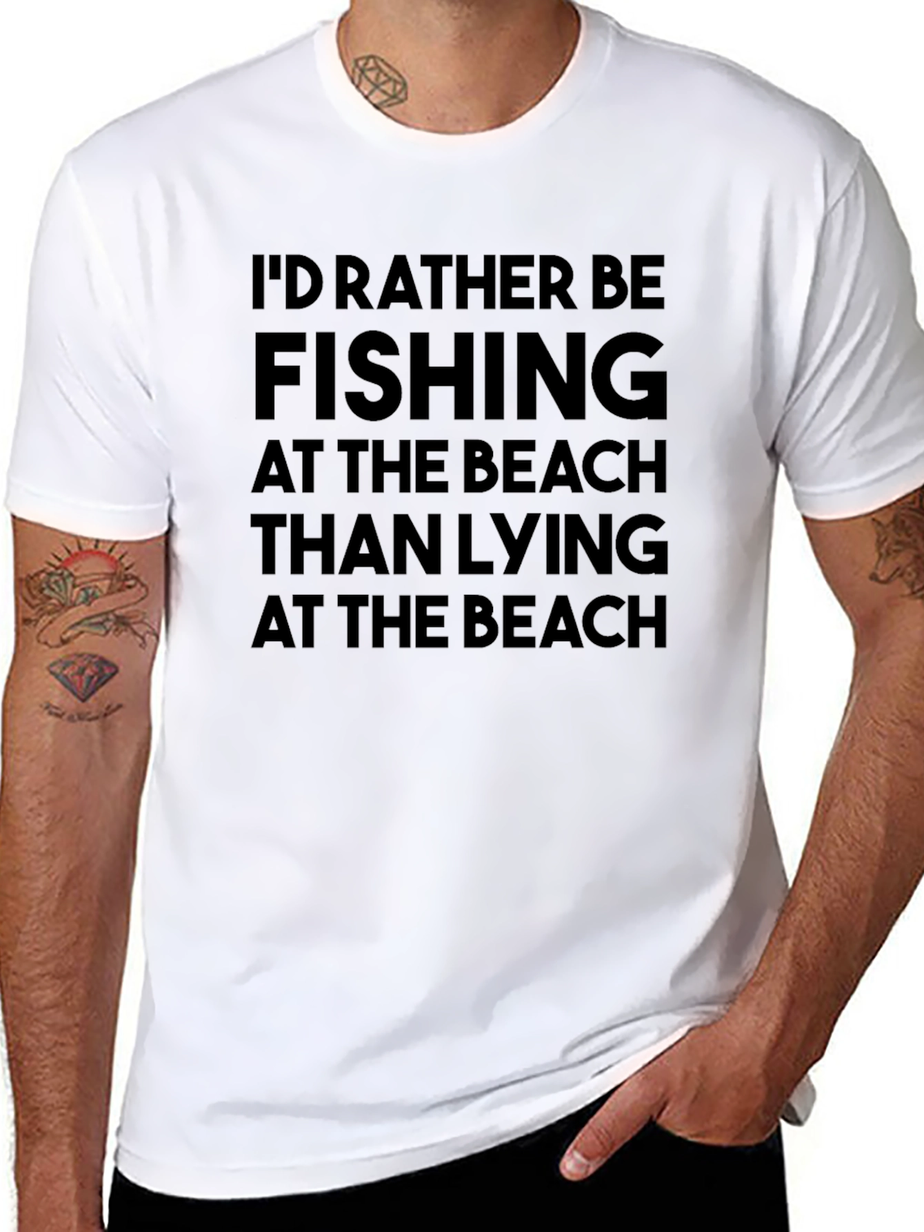 Fishing Over Beach T-Shirt - Black Cotton Tee