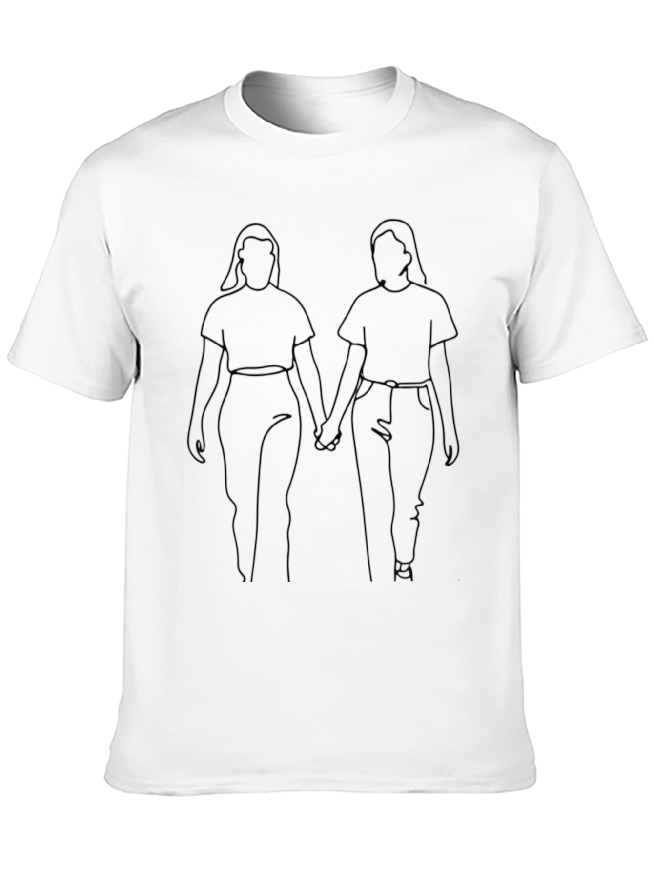 Couple Outline Art Print Black T-Shirt