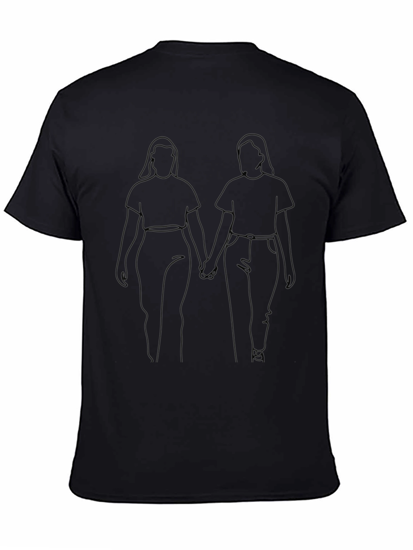 Couple Outline Art Print Black T-Shirt