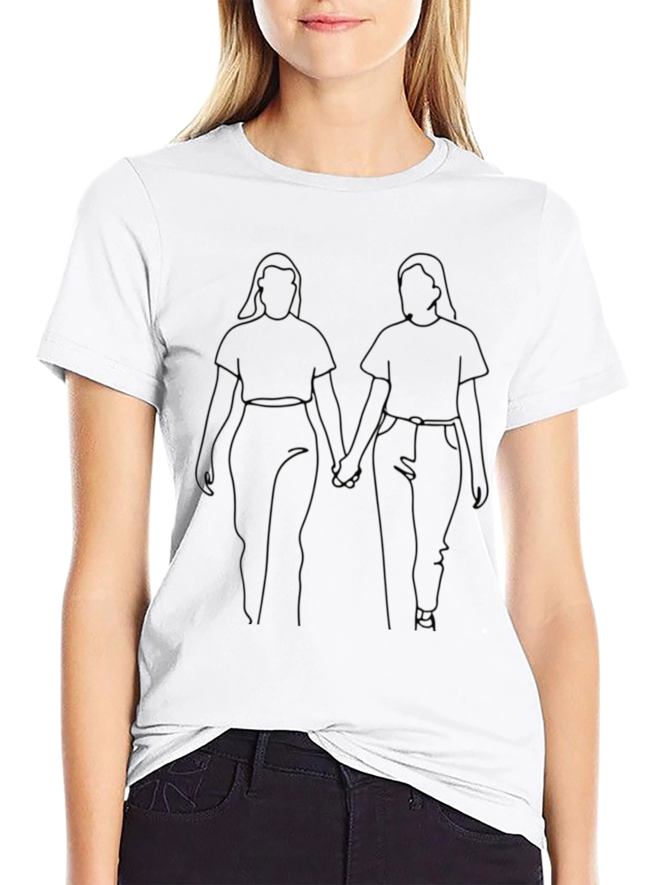 Couple Outline Art Print Black T-Shirt