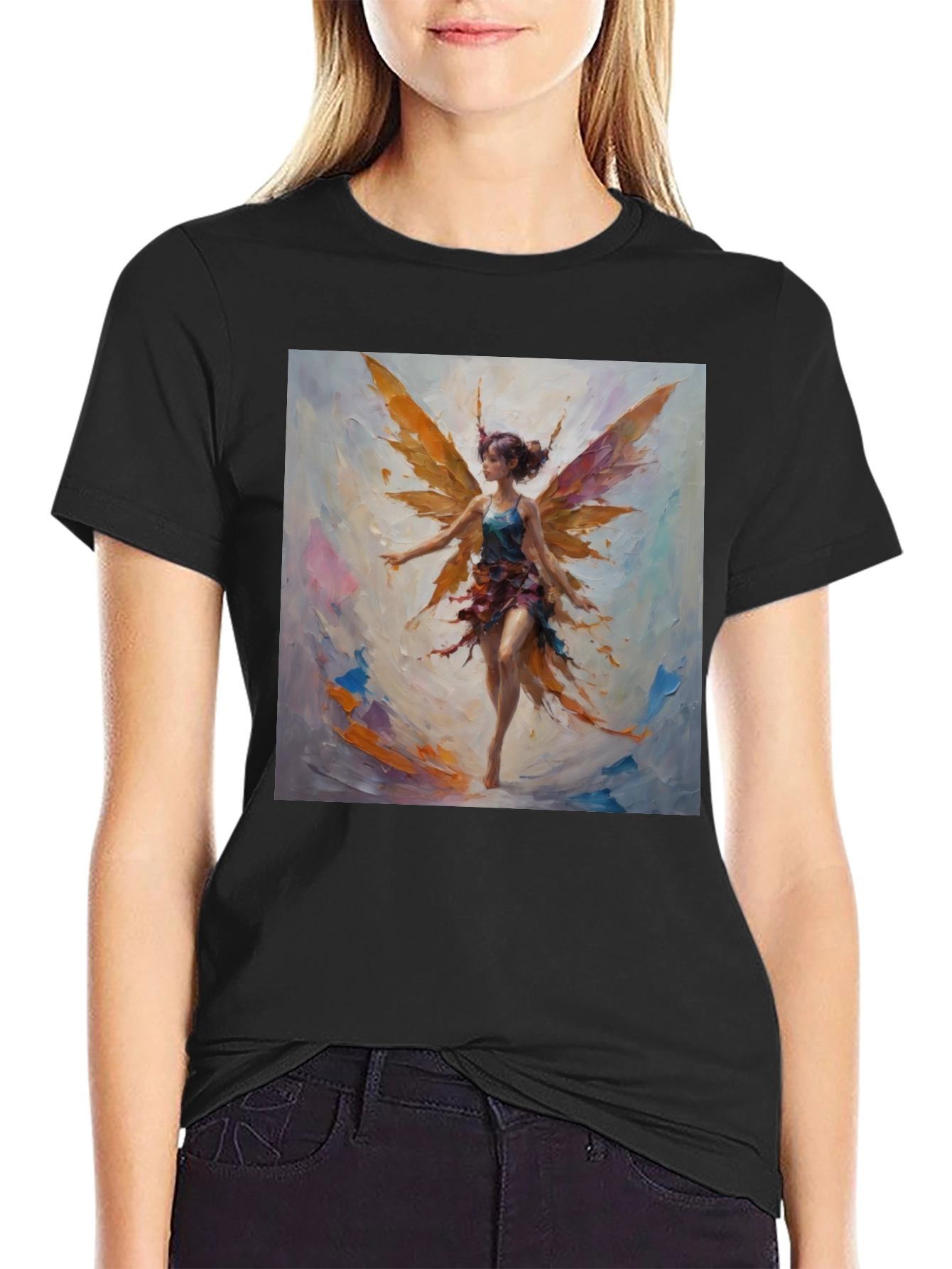 Fantasy Fairy Graphic Tee - Artistic Black T-Shirt