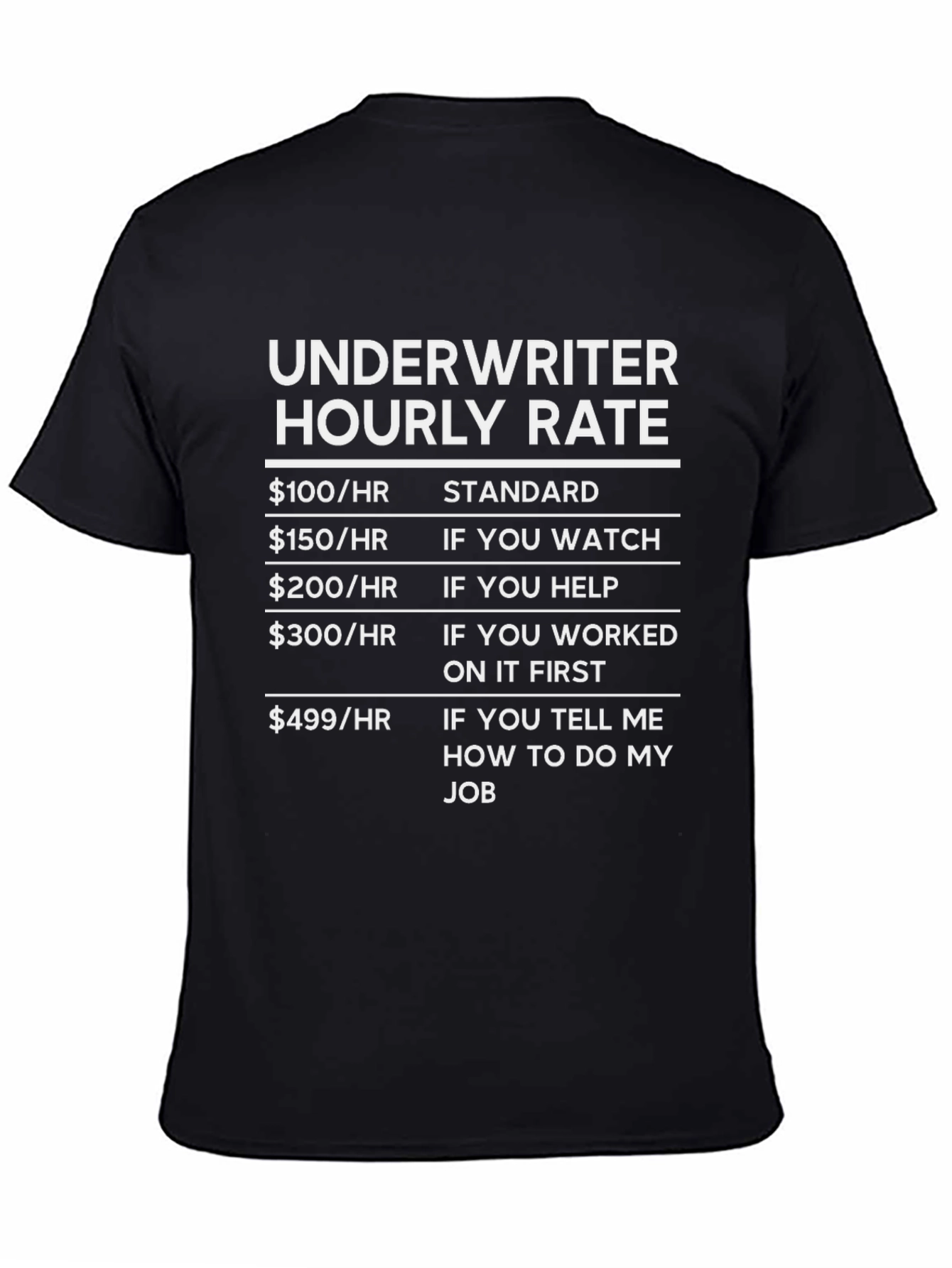 Underwriter Hourly Rate Black Graphic Tee