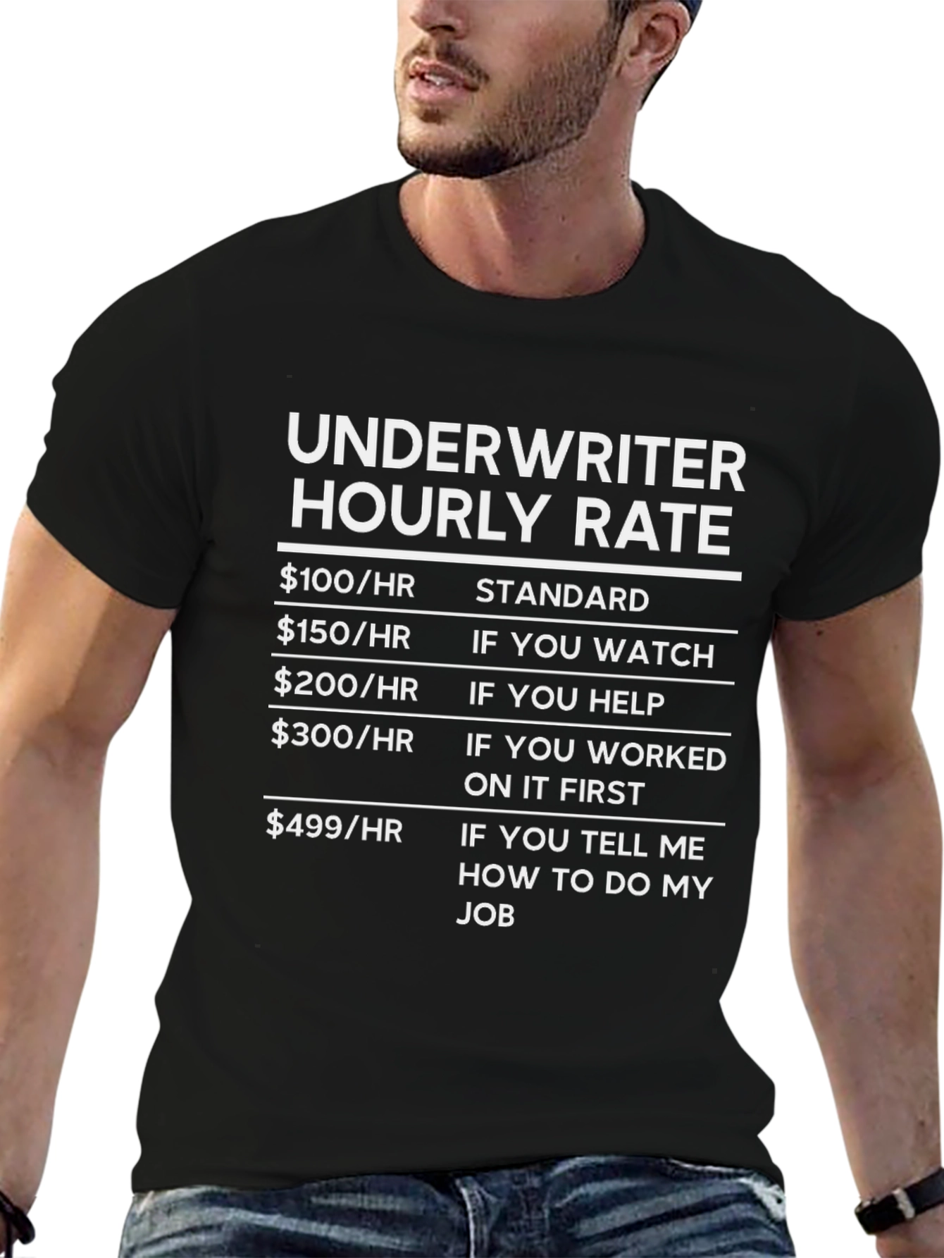 Underwriter Hourly Rate Black Graphic Tee