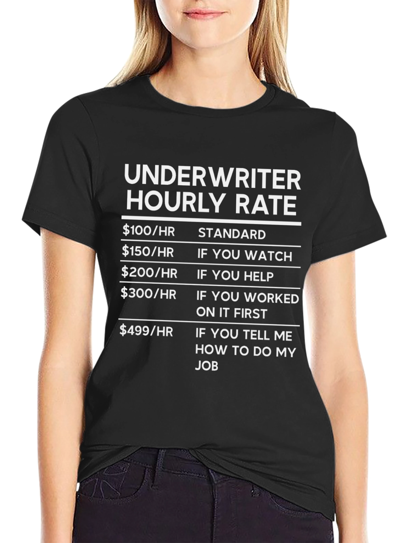 Underwriter Hourly Rate Black Graphic Tee