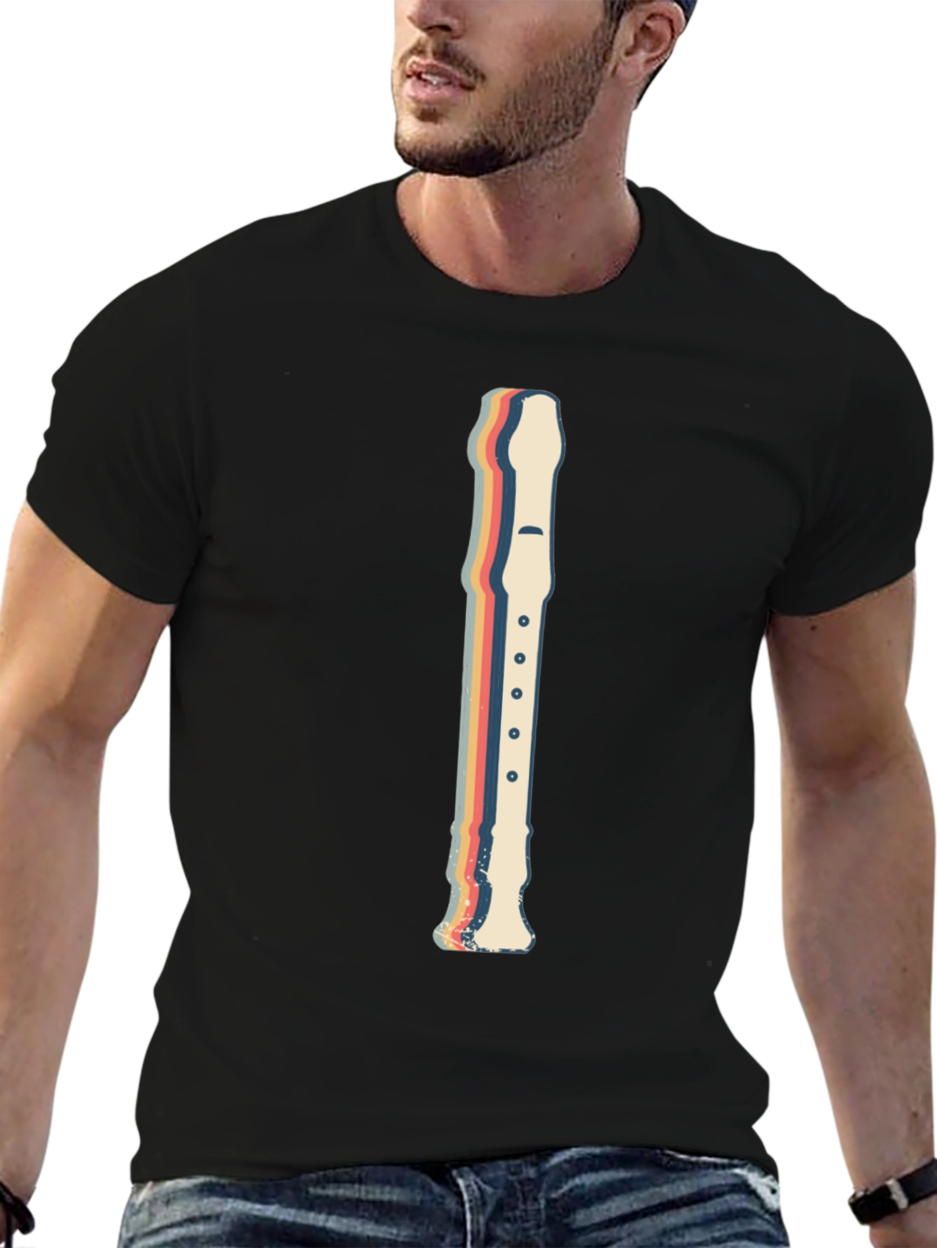 Retro Recorder Music T-Shirt - Black