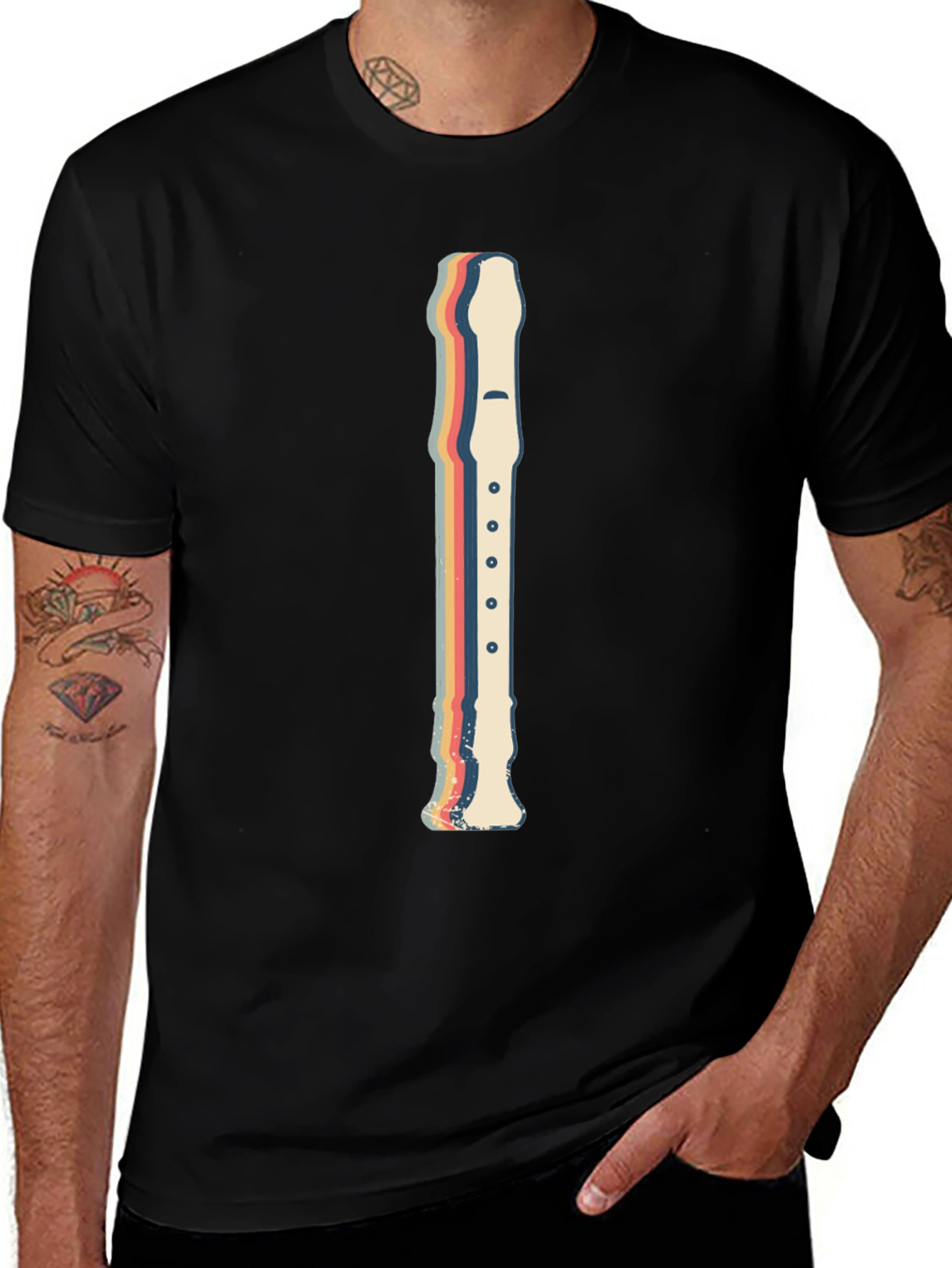Retro Recorder Music T-Shirt - Black