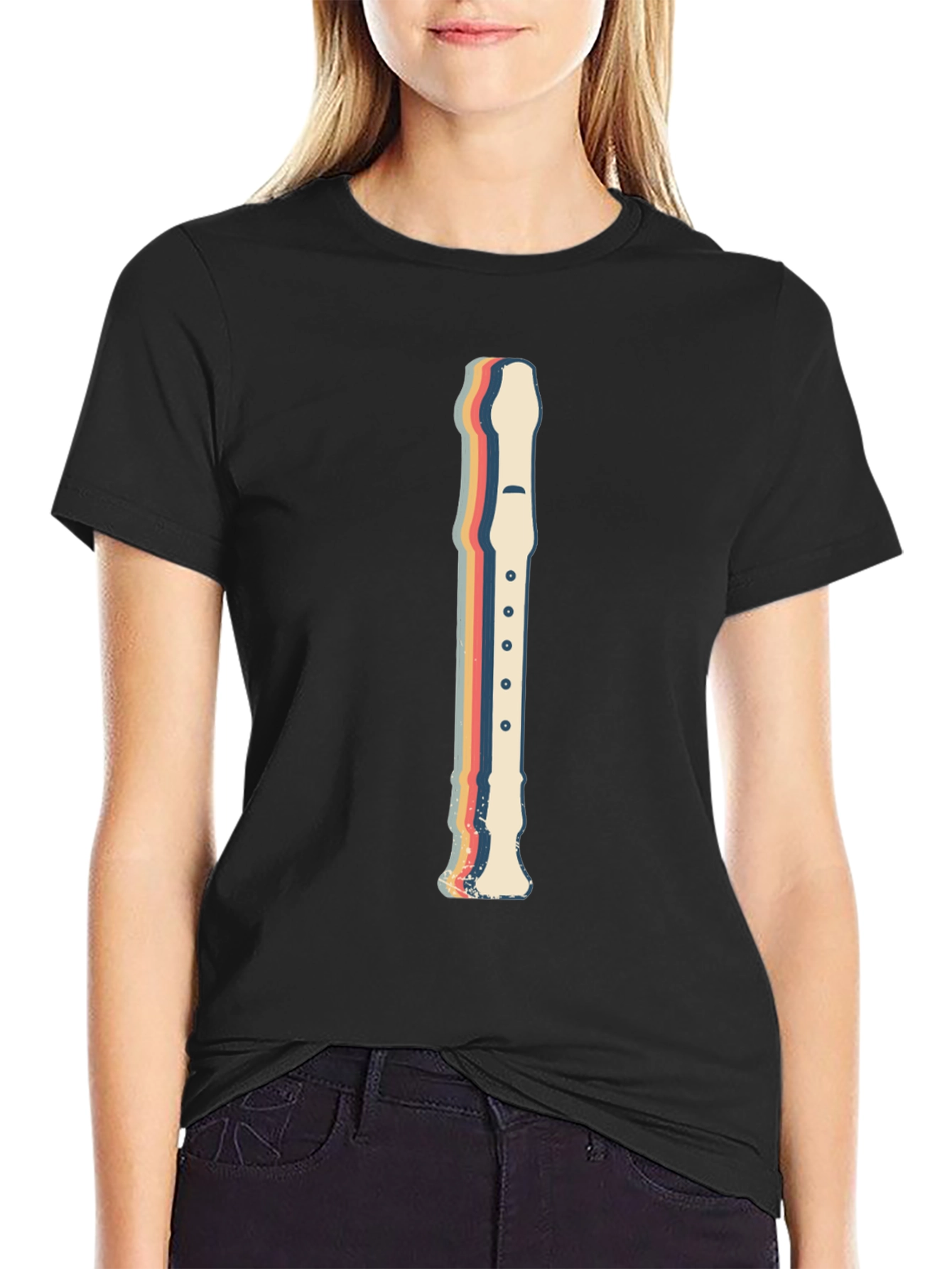 Retro Recorder Music T-Shirt - Black