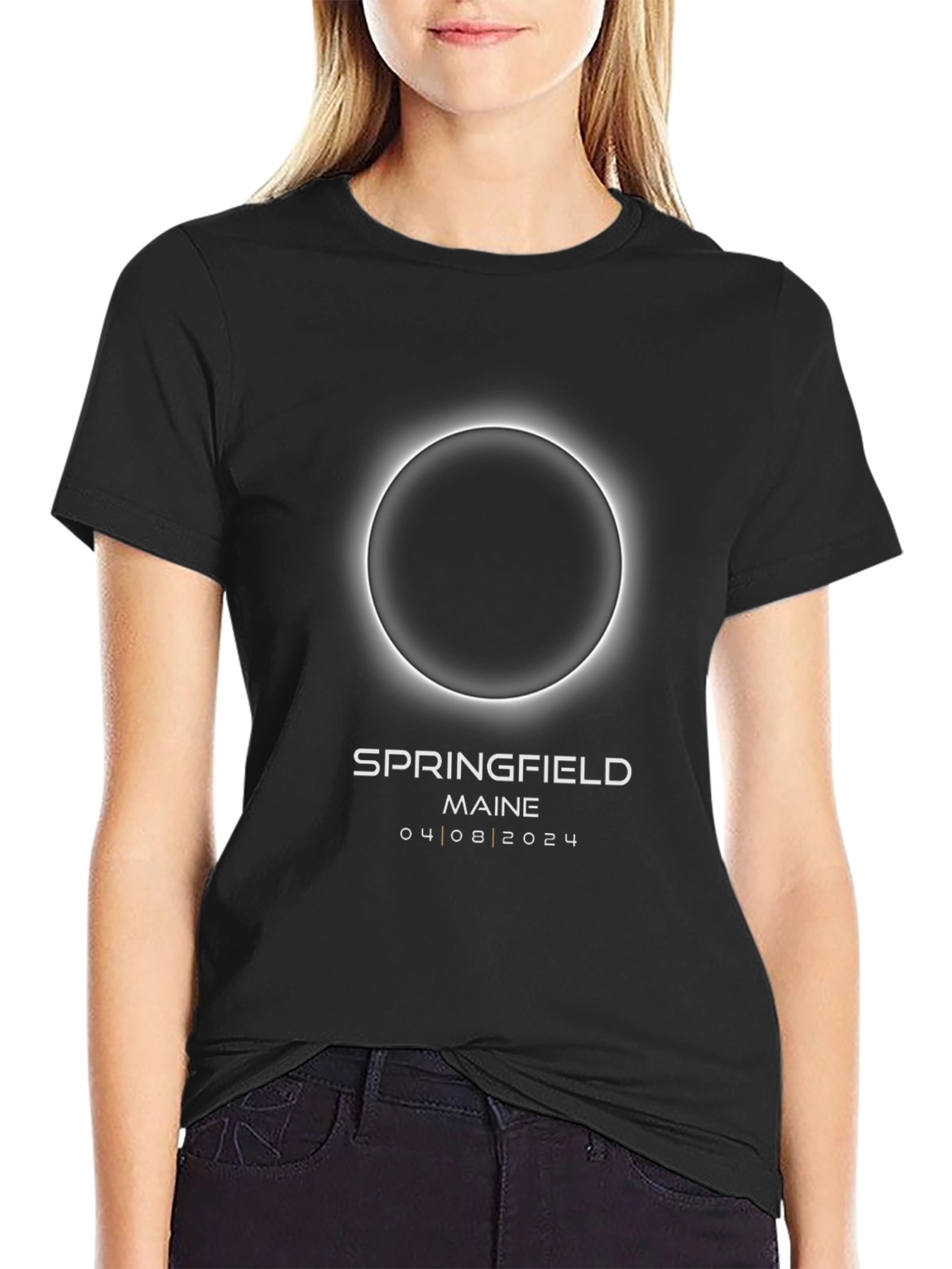 Springfield Maine Eclipse 04/08/2024 Black T-Shirt
