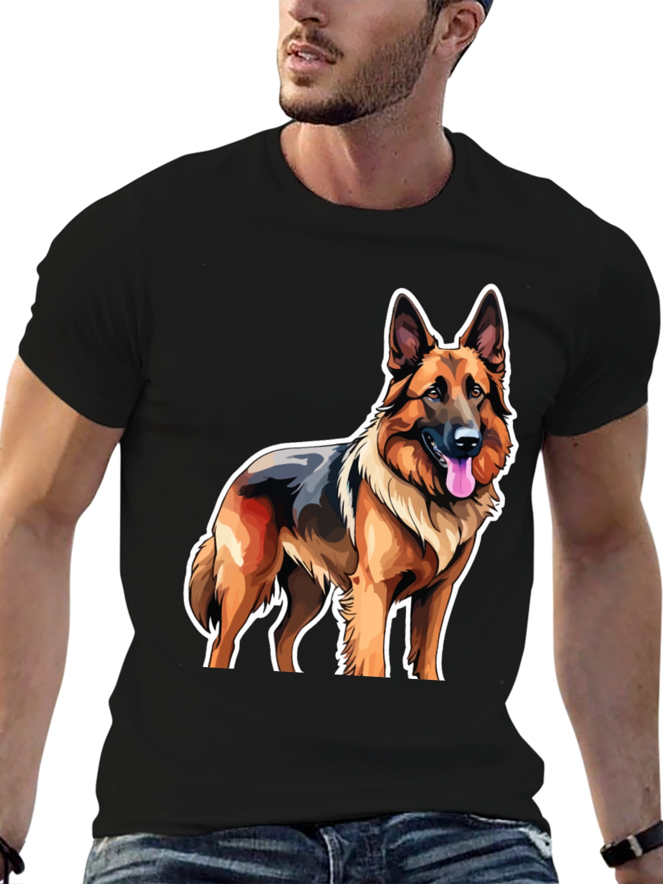 German Shepherd Graphic Tee - Black Cotton Comfort