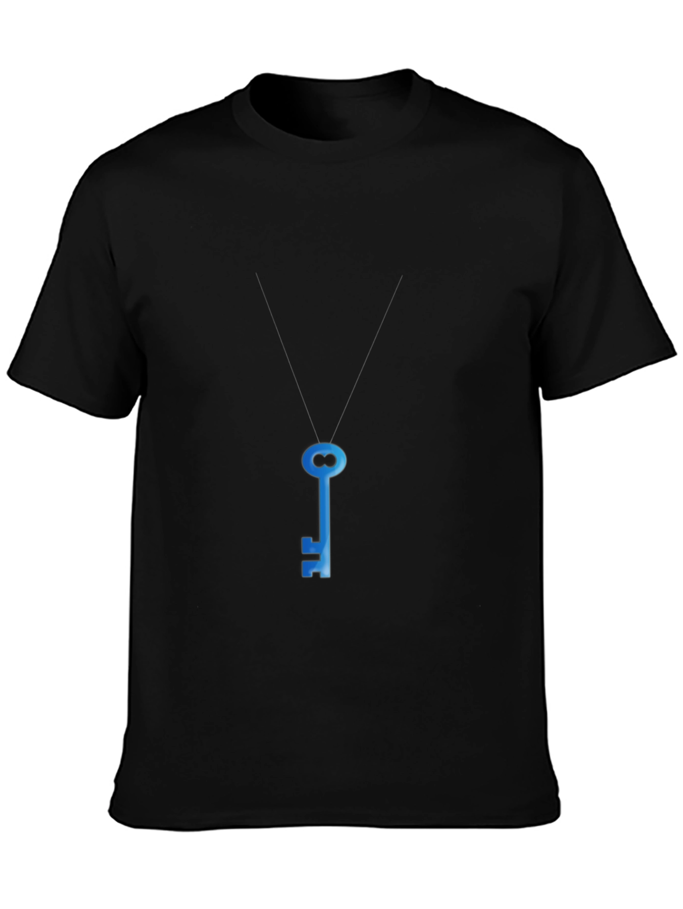 Mens Black T-Shirt with Blue Key Graphic