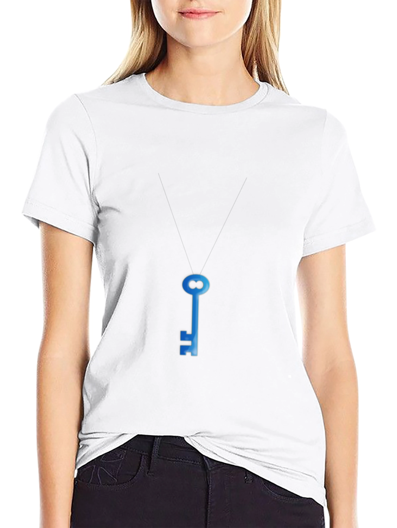 Mens Black T-Shirt with Blue Key Graphic