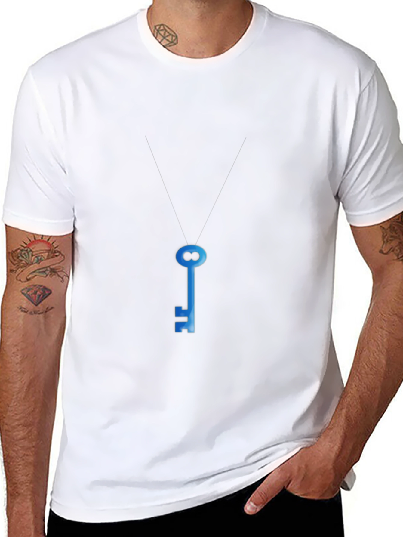 Mens Black T-Shirt with Blue Key Graphic
