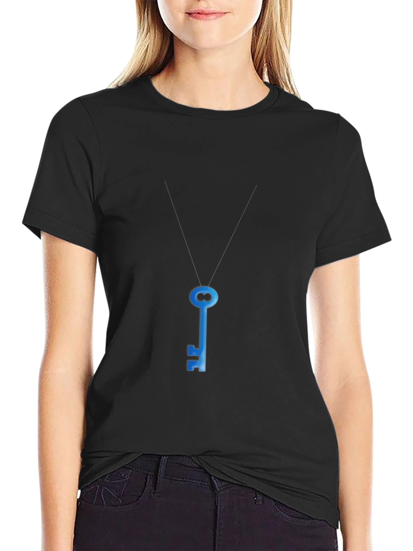 Mens Black T-Shirt with Blue Key Graphic